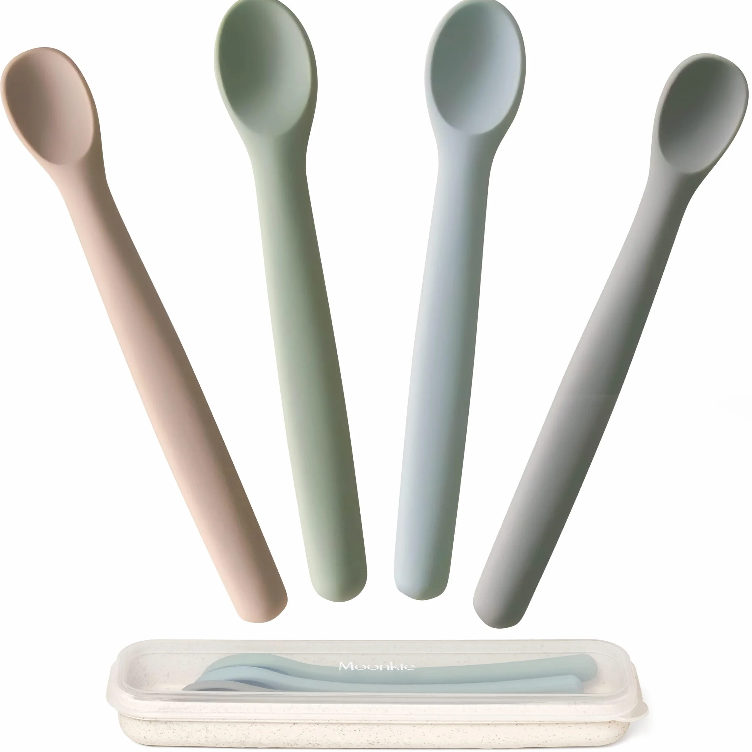 Moonkie Cucchiaino Silicone Neonato 4 Pezzi Posate Svezzamento Cucchiaio Morbido Prima Fase Autoalimentazione
