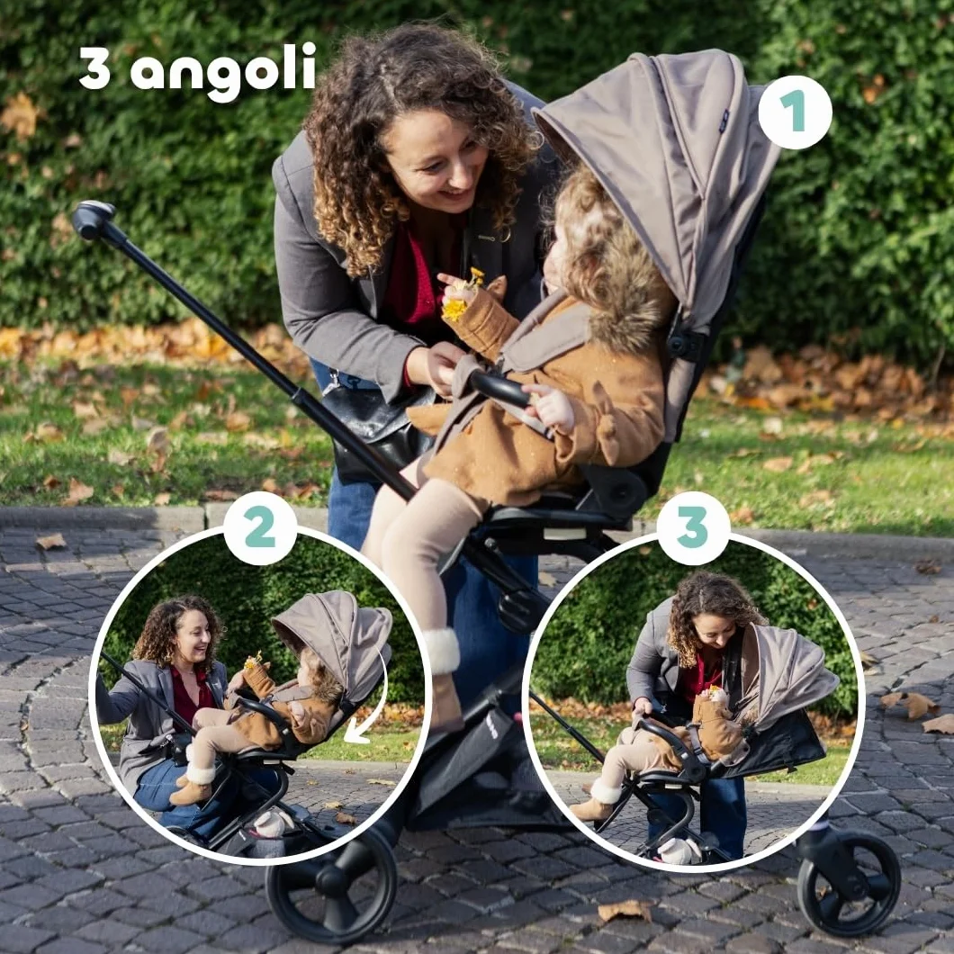 BÉABA X Micro Mobility Baby Cruiser Passeggino Dalla Nascita, Seduta Girevole 360°, 7 Posizioni, 3 Inclinazioni, Chiusura Una Mano, Ruote LED, Imbracatura 5 Punti, Cappottina UPF 50+, Pralinato