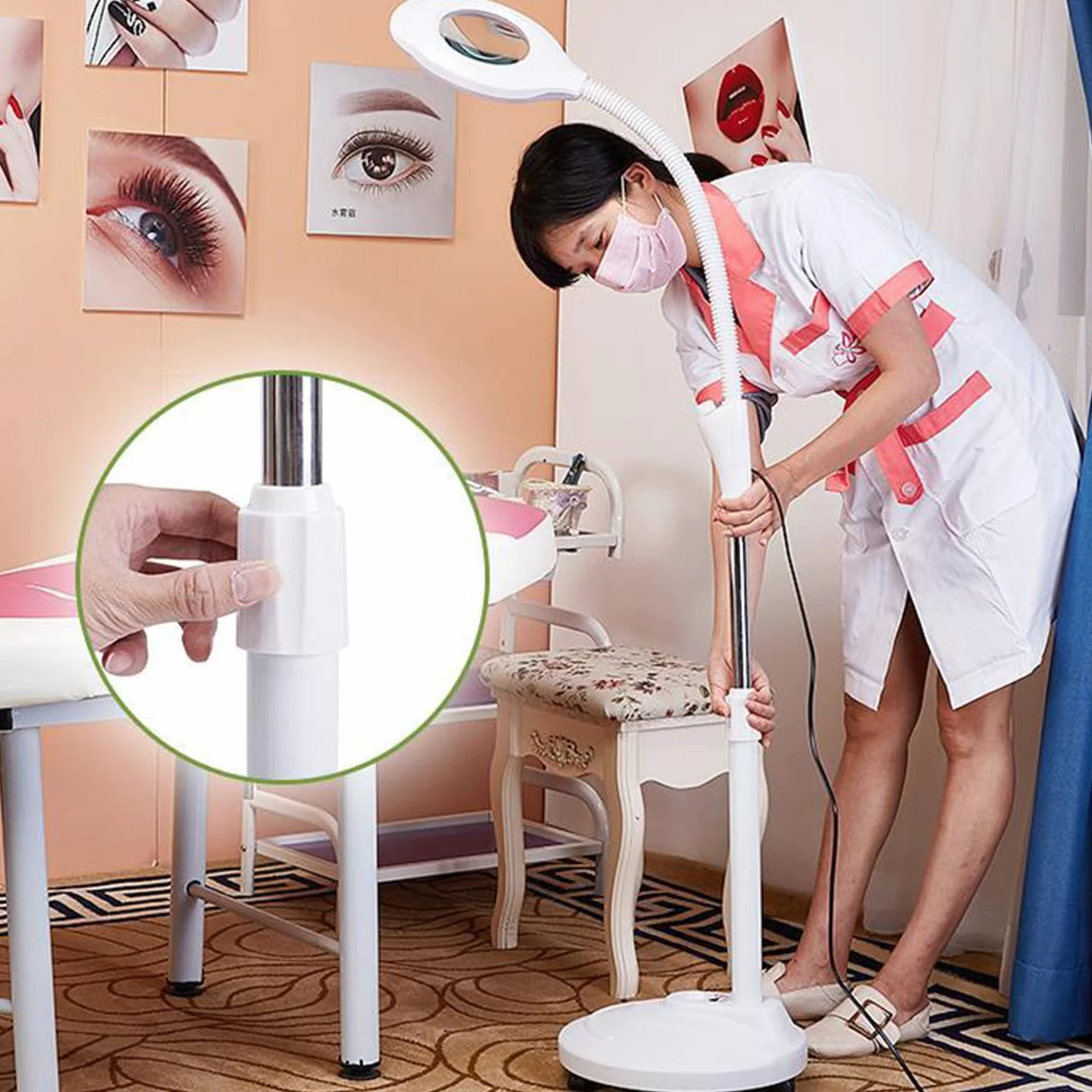 16X LED lampada lente ingrandimento da terra, regolabile Angolo del tubo tubo flessibile con 5 ruote girevoli - per Manicure, Lettura, Gioielli, Bambini, Elettronica, Professionale, Alluminio, Bianco