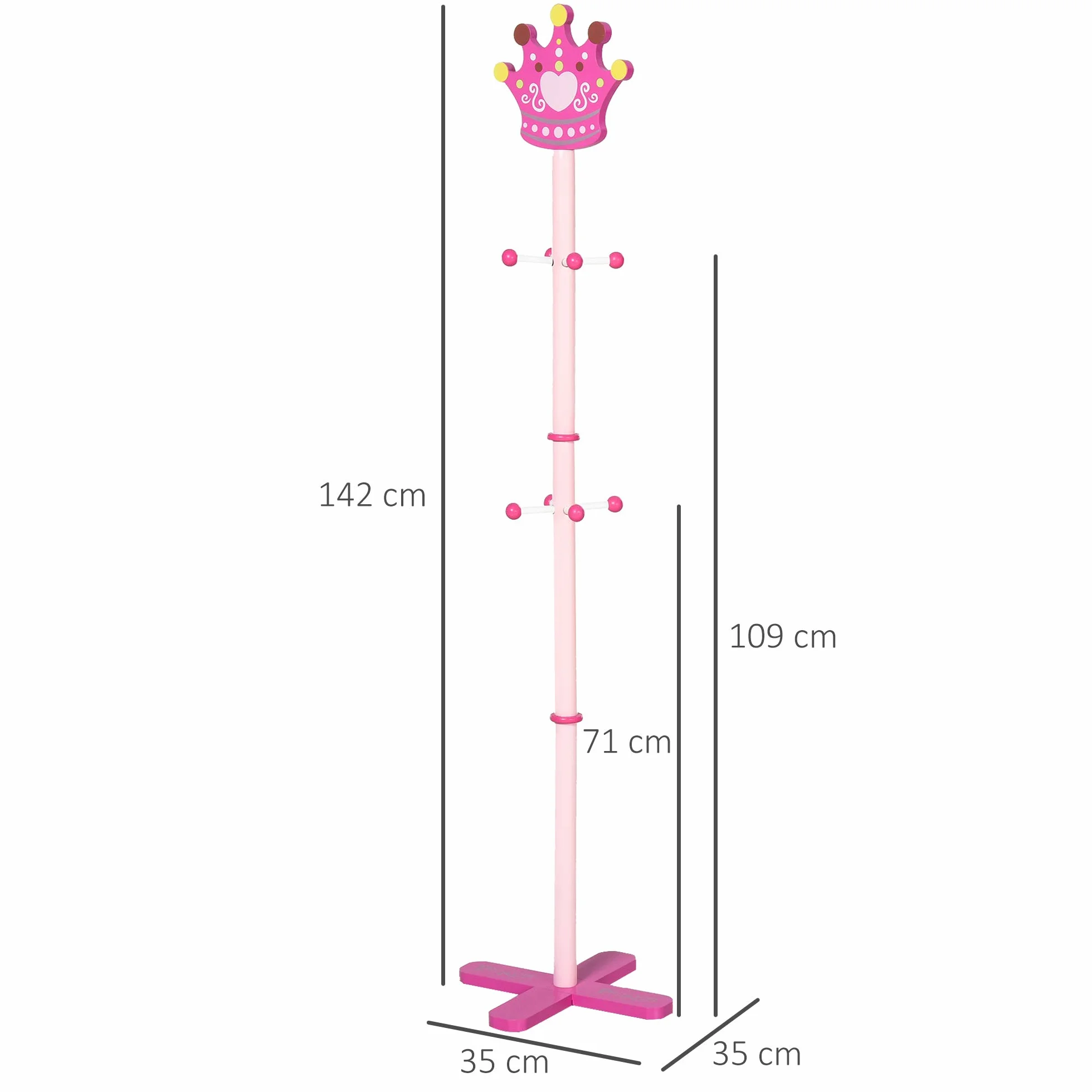 HOMCOM Appendiabiti da Terra in Legno Rosa con 8 Ganci a Forma di Corona 35x35x142cm
