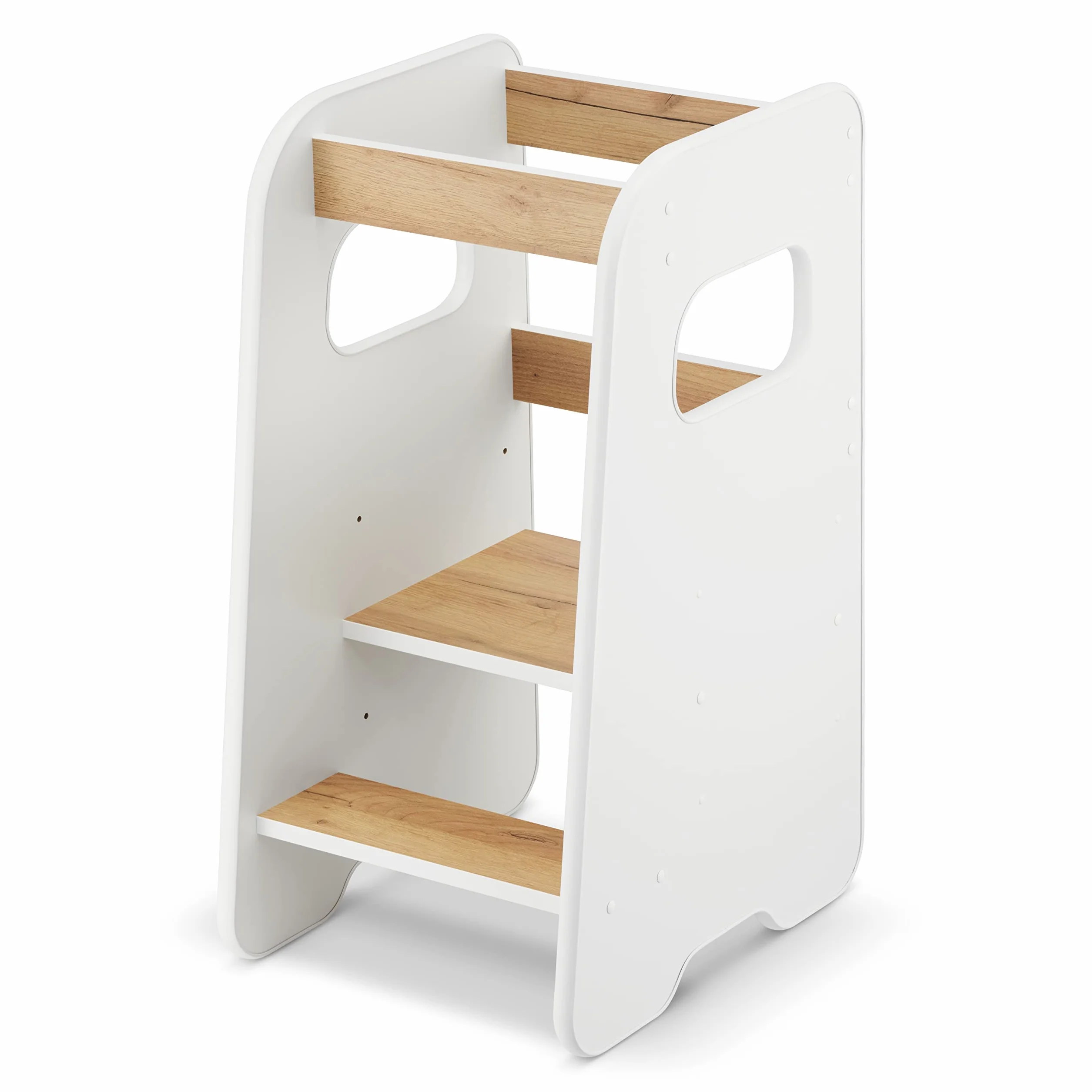 Torre Montessoriana bambini 1 anno Altezza regolabile 3 livelli Sgabello cucina Learning tower Bianco & Rovere