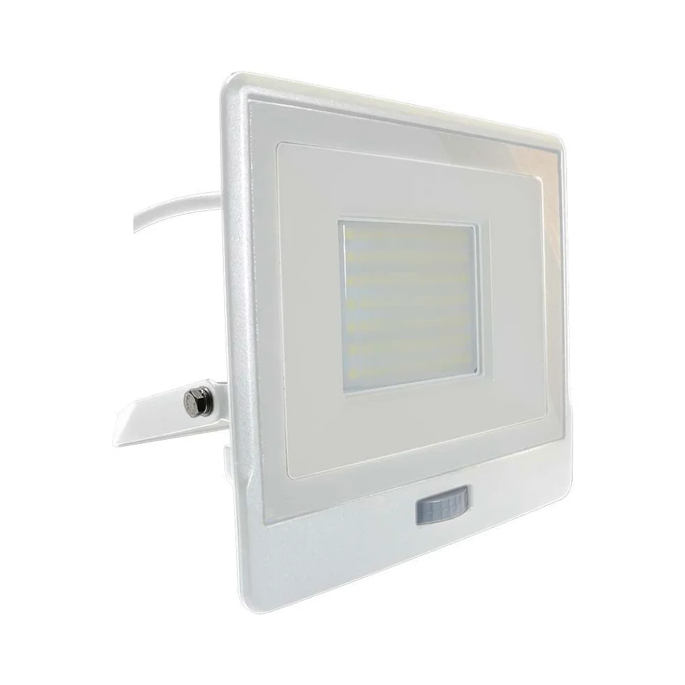 V-TAC Faro LED da Esterno con Chip Samsung 50W con Sensore PIR di Colore Bianco Impermeabile con cavo da 1 metro, Luce Bianco Naturale