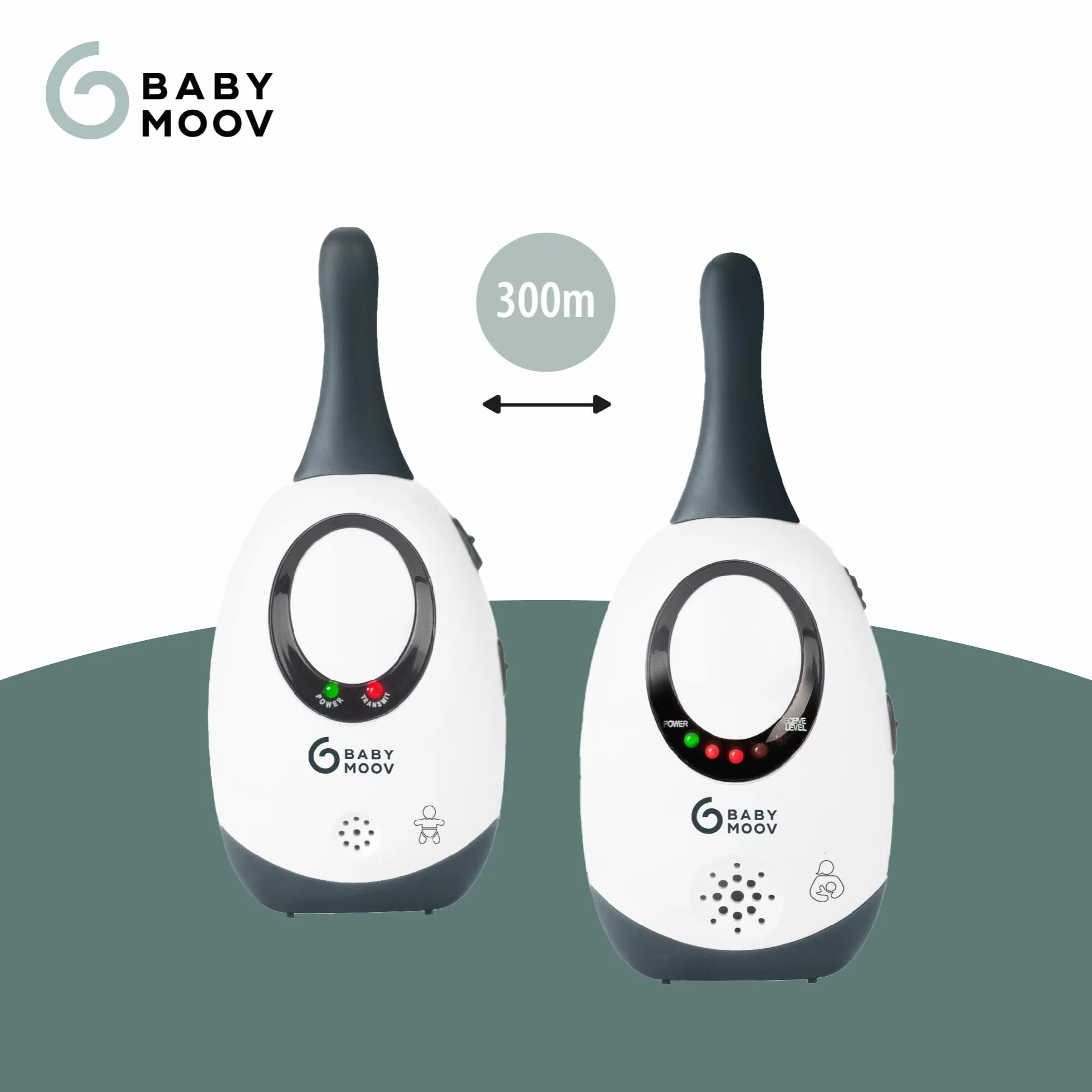 Babymoov Babyphone Simply Care Audio con VOX, doppio allarme, 2 adattatori, portata 300 m, grigio