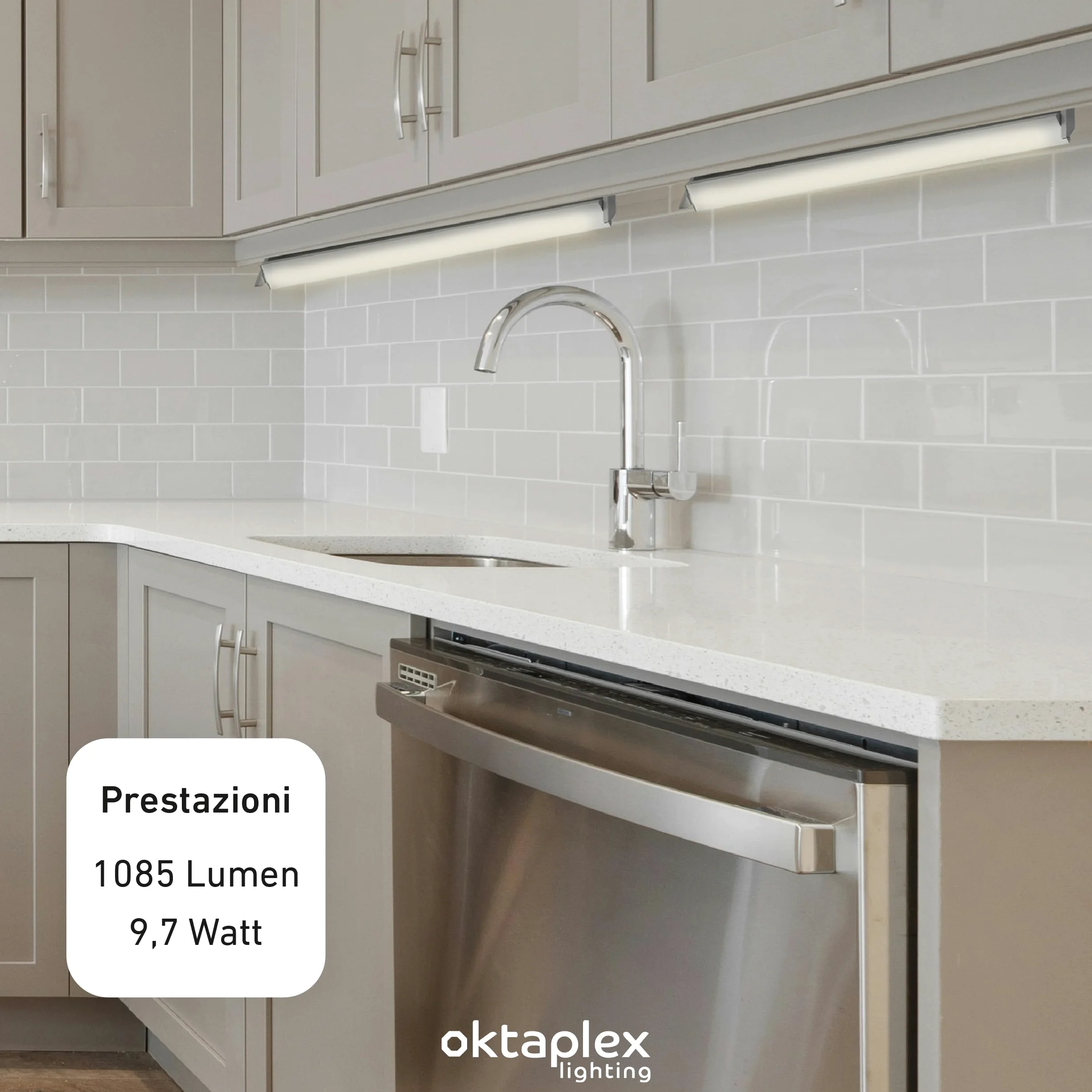 Oktaplex set da 3 Rota barra LED sottopensile orientabile 91 cm | 1615 lm e 14,6 W, 3000 K bianco caldo su 230 V, corpo orientabile in alluminio argento con interruttore