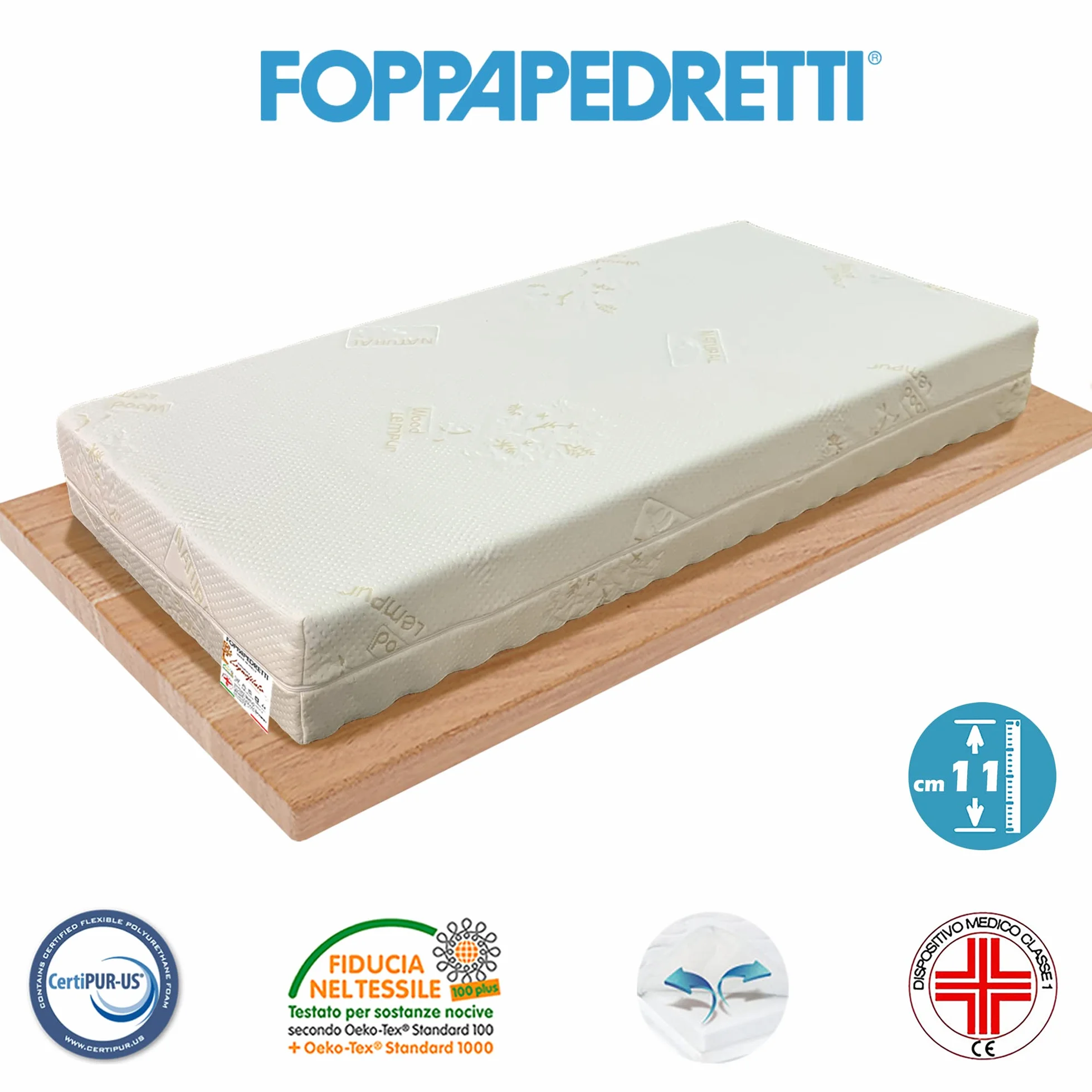 Foppapedretti Materassino Antisoffoco 60x120 Culla Lettino Sfoderabile Anallergico OEKO-TEX Dispositivo Medico
