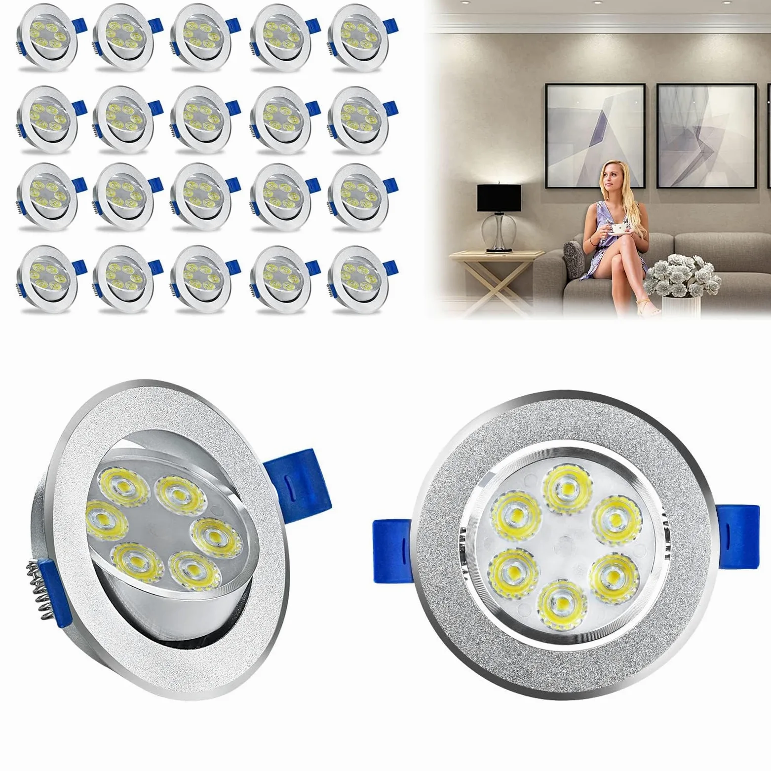 LZQ Faretto da incasso a LED, 20 pezzi, 3 W, 230 V, da soffitto, da incasso, per corridoio, camera da letto, soggiorno, bagno, cucina, bianco freddo