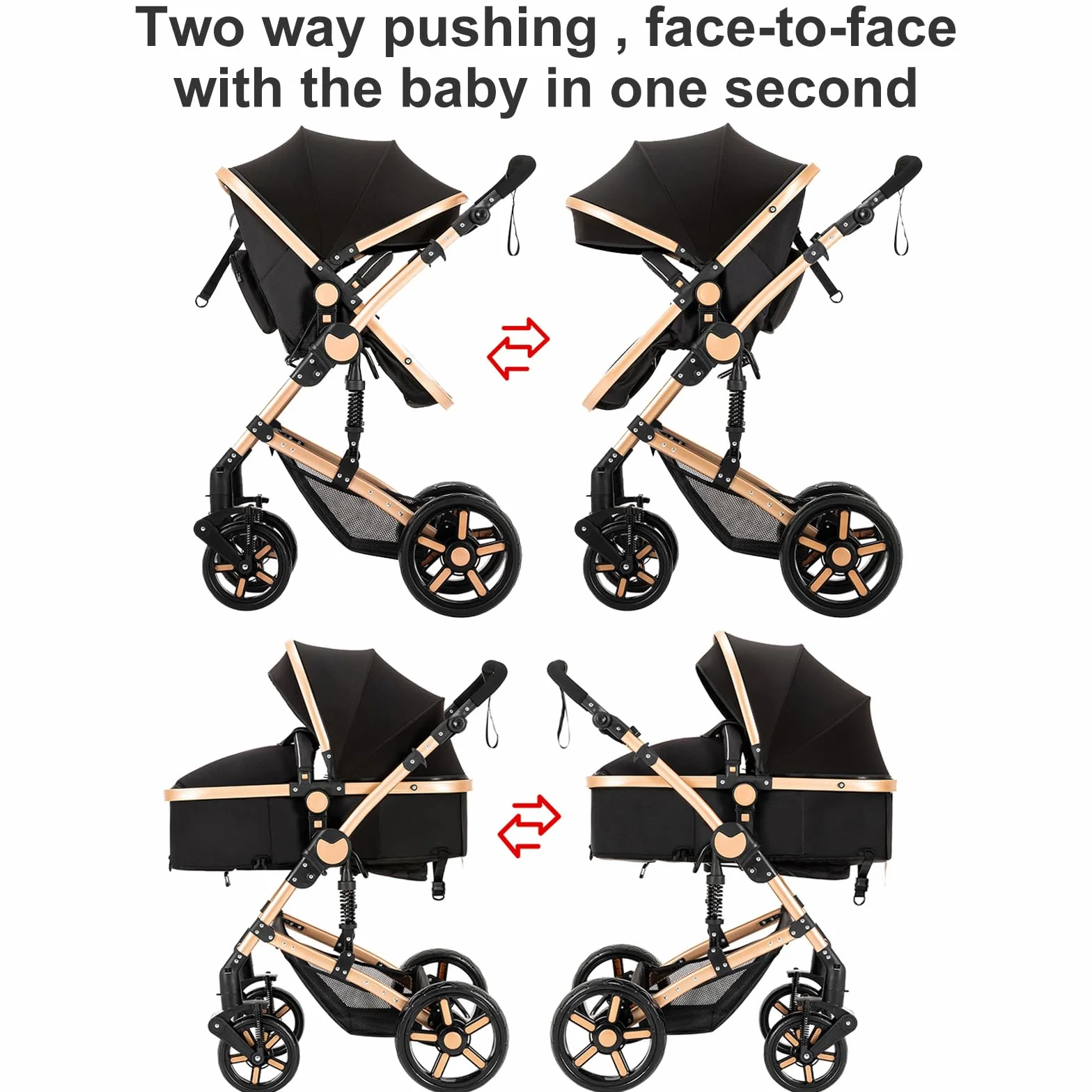 Passeggino Trio 3 in 1 Pieghevole con Telaio Alluminio (588 Black Gold)