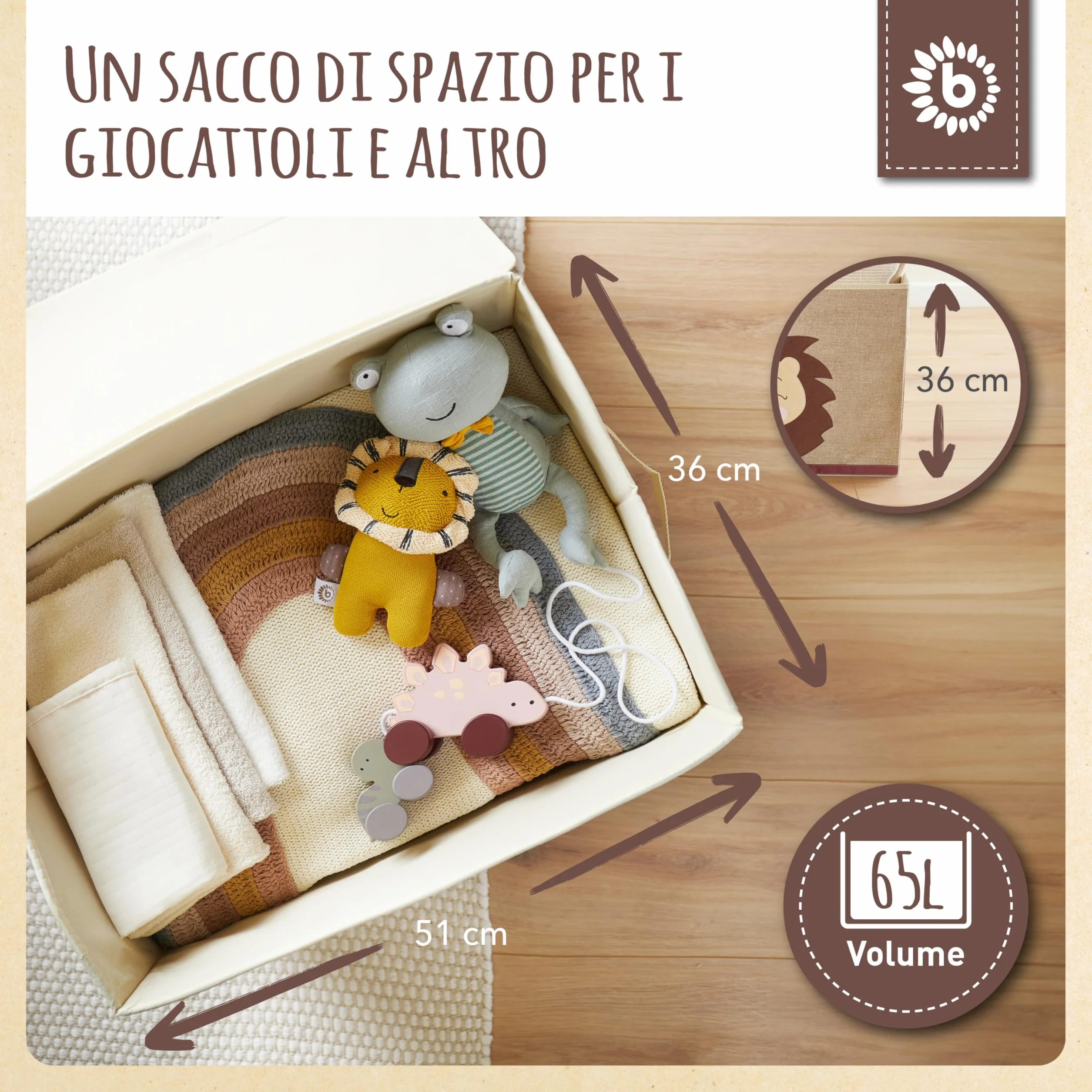 BIECO Scatola portaoggetti pieghevole 65 l 36 x 36 x 51 cm con coperchio