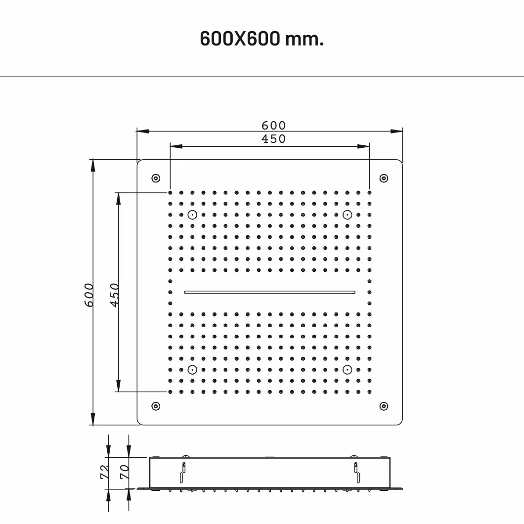 Soffione Doccia LED a Soffitto Installazione Da Incasso Con Cascata Acciaio Inox Quadro