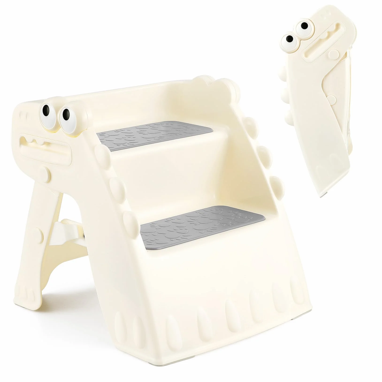 Onasti Sgabello pieghevole per bambini antiscivolo 2 gradini bagno cucina design dinosauro bianco