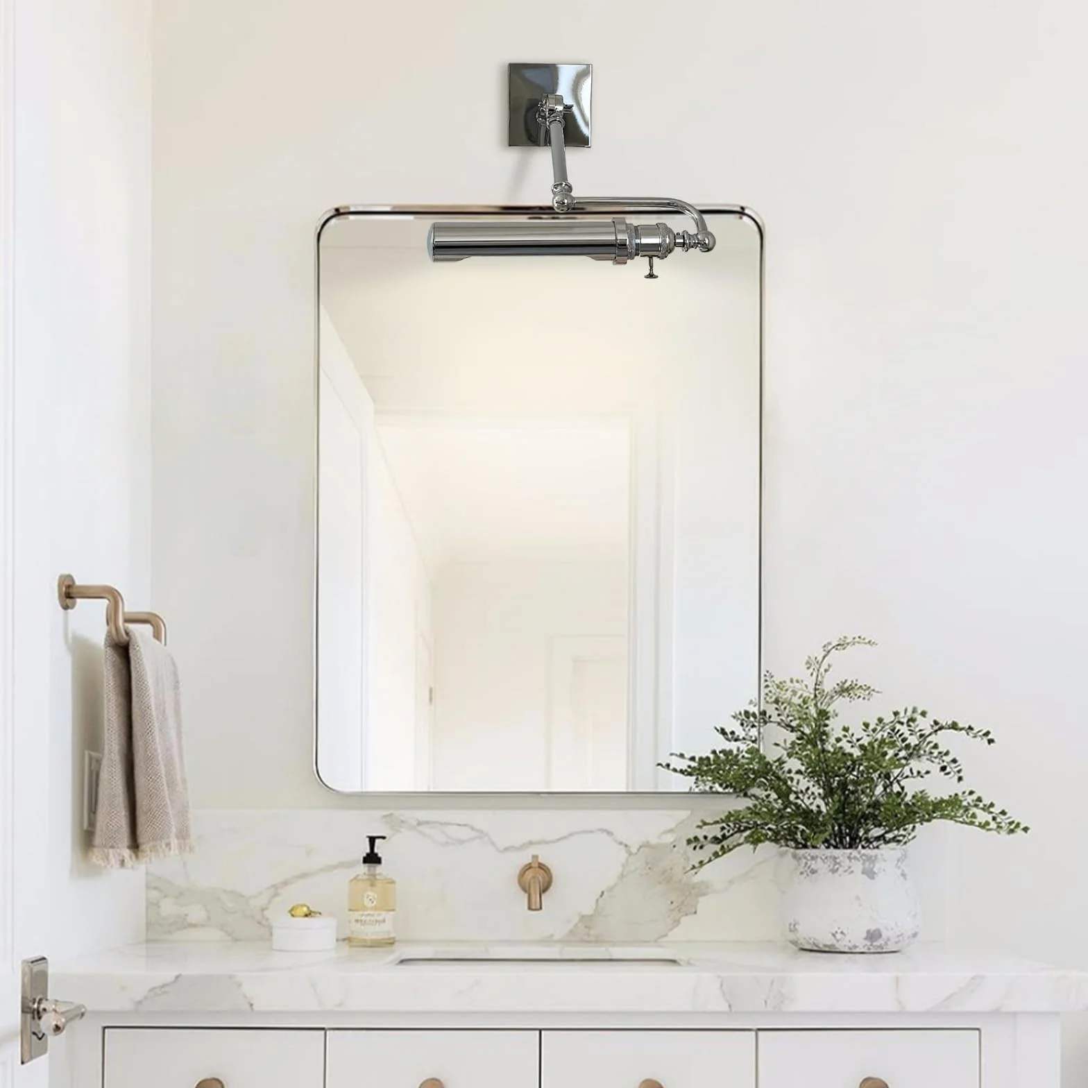 Lampadari da bagno Morden, luci di cortesia cromate for specchio, applique da parete con braccio oscillante regolabile con interruttore, lampada da parete for interni in stile Bauhaus