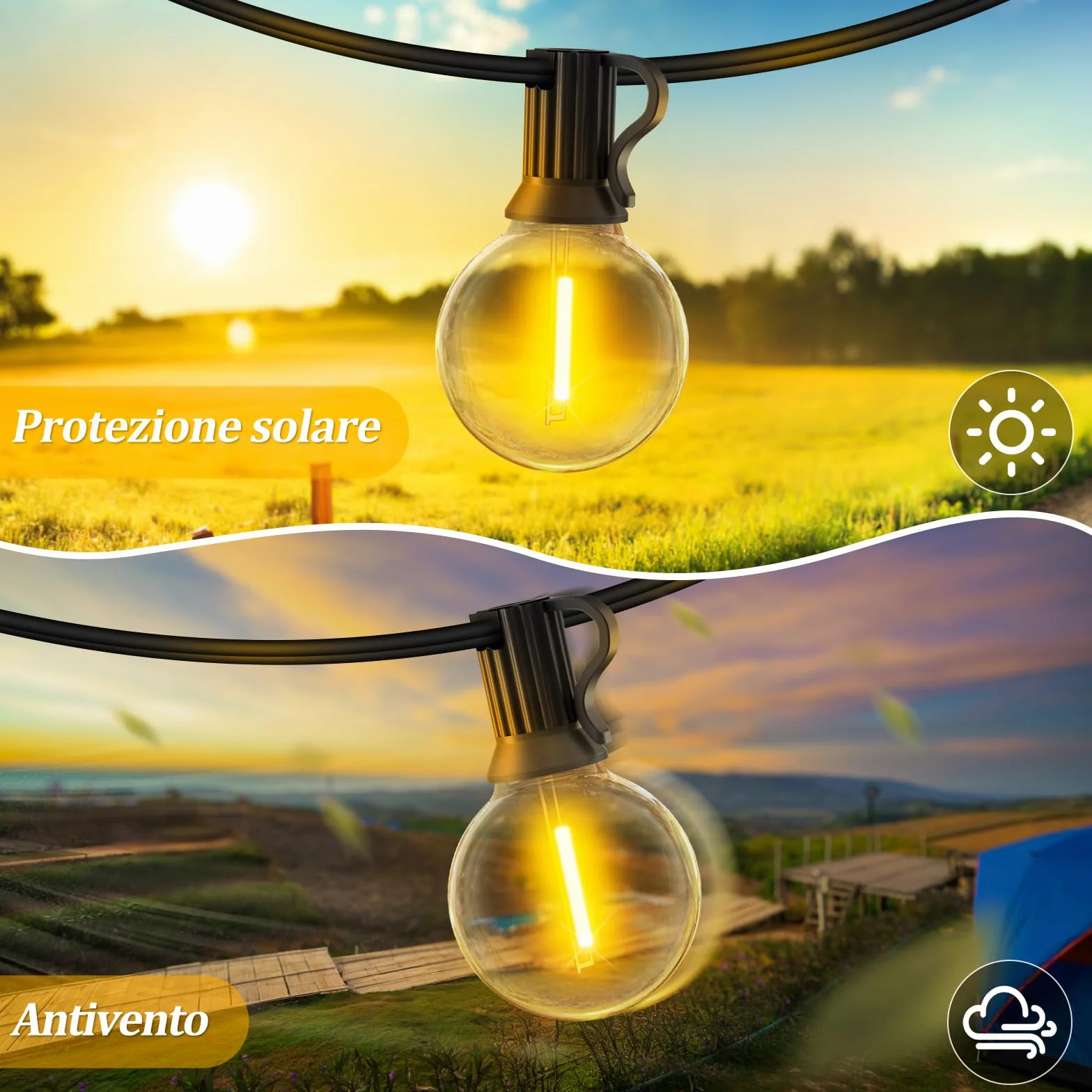 30 Metri Esterno Luci Giardino Catena - LED Lampadine Luminosa Gazebo Filo Illuminazione Balcone Lucine Terrazzo Luce Lampade Fila Interno Corrente Ghirlanda Serie Campeggio Outdoor Decorative Feste