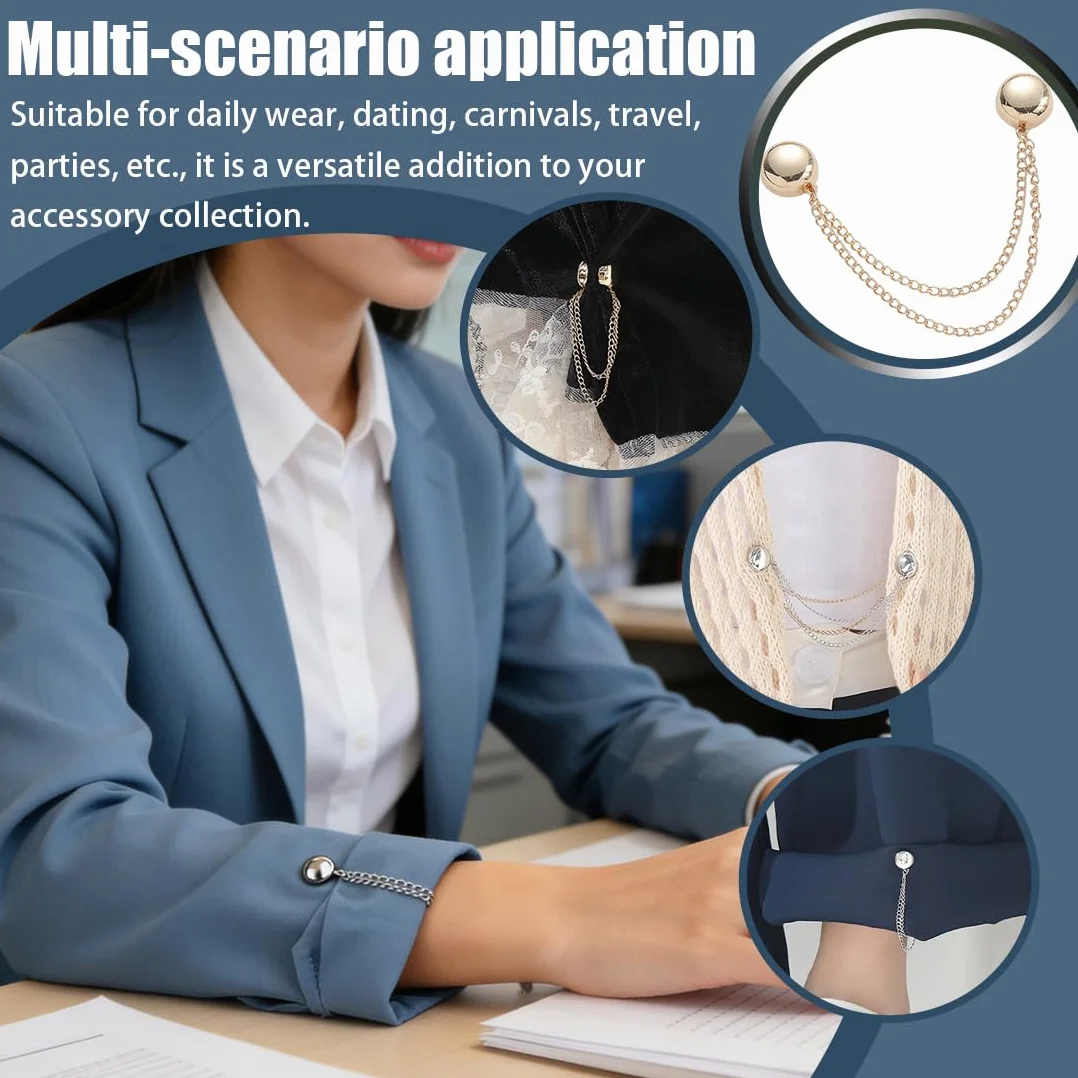 Spille Magnetiche per Vestiti con Catena 6 Pezzi, Fibbie Magnetiche per Gambe Pantaloni, Clip Multifunzione