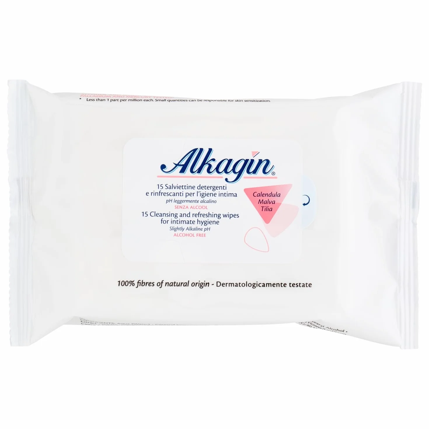 Alkagin Salviettine Detergenti Intime Calendula Malva Tiglio pH Alcalino 15 Pezzi
