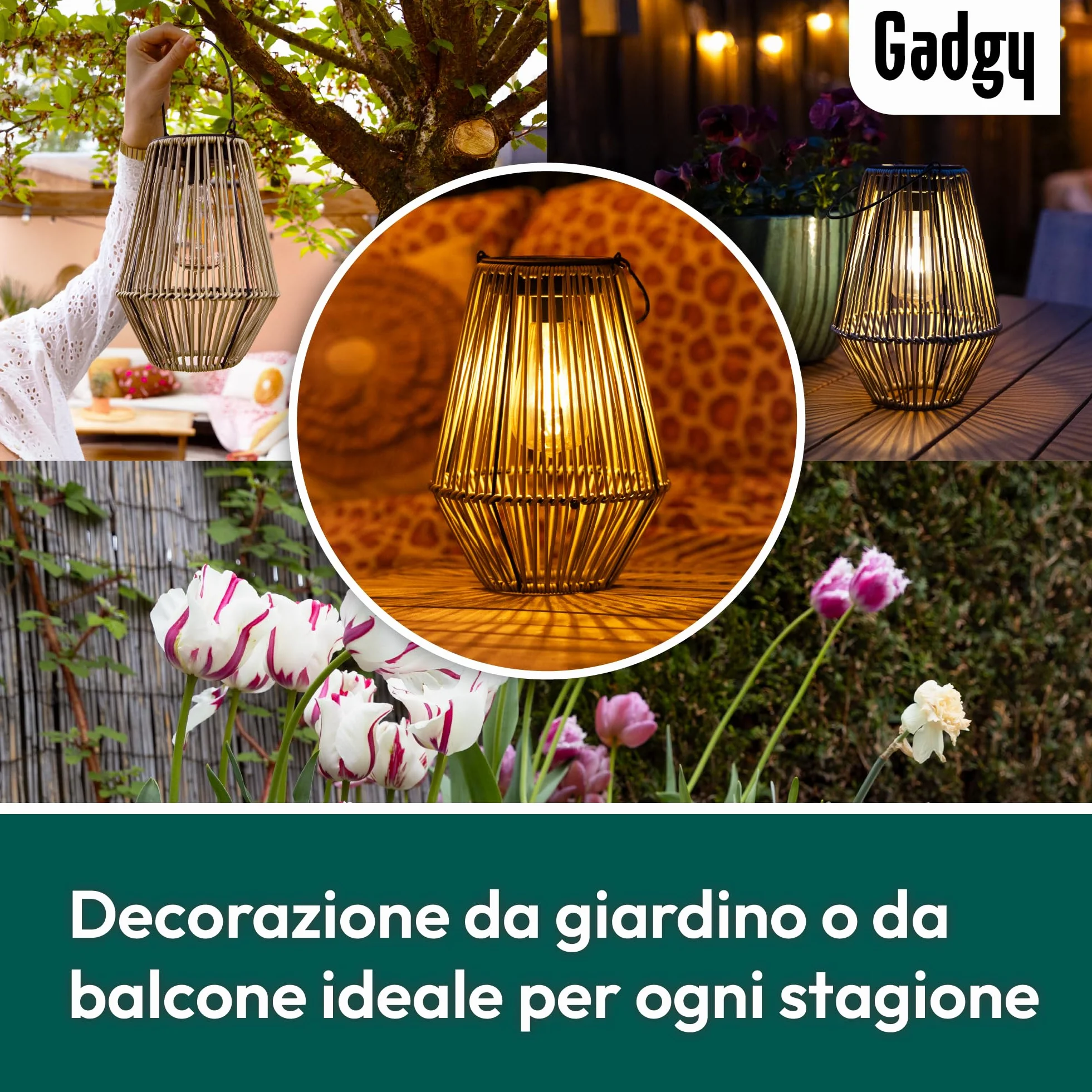 Gadgy Lampada Solare da Giardino con Effetto Rattan – Lanterna Solare per Esterni Impermeabile – Luce Decorativa a LED per Giardino, Balcone o Tavolo – Ricaricabile ed Ecologica