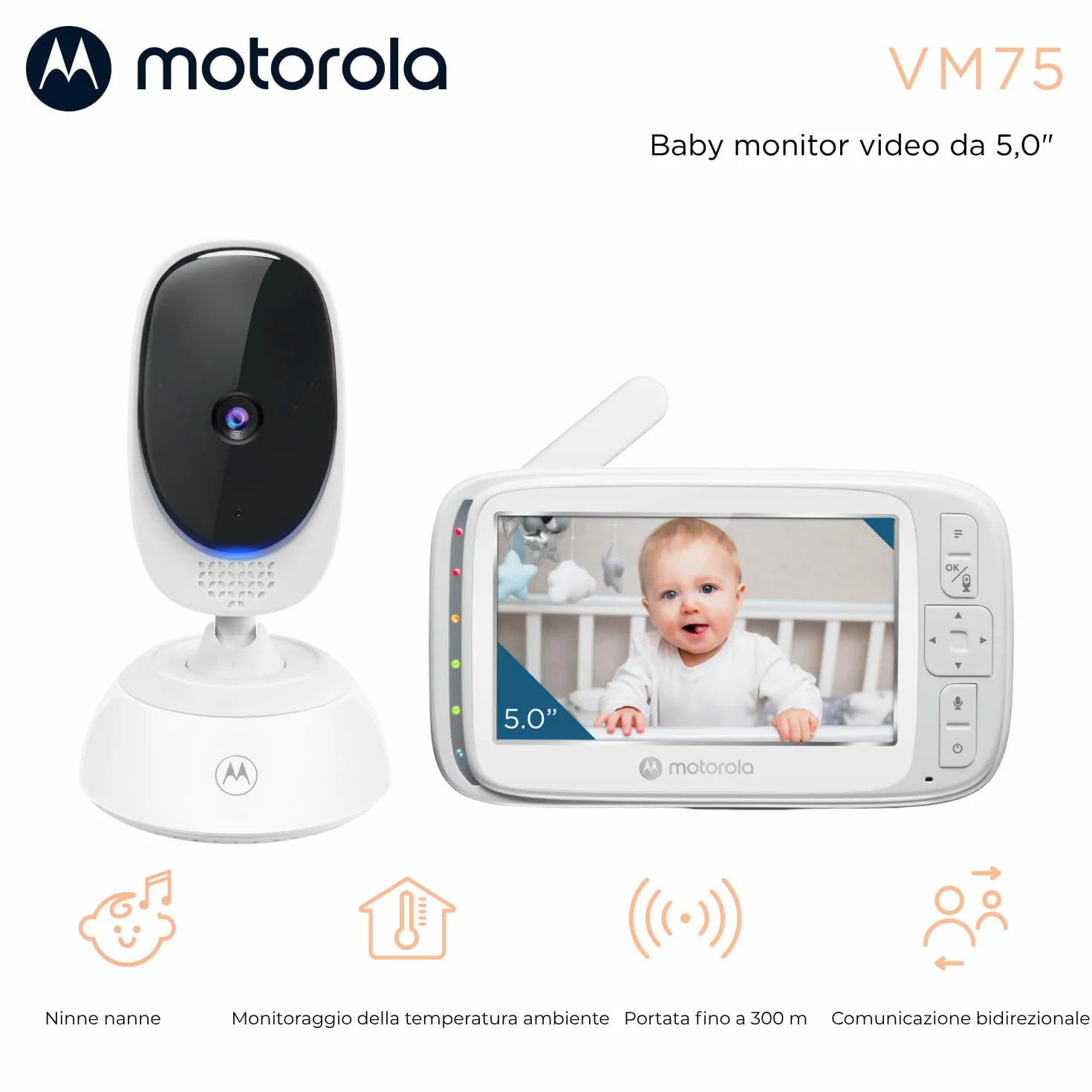 Motorola VM75 Baby Monitor z kamerą 5-calowy ekran rodzicielski noktowizor zoom cyfrowy