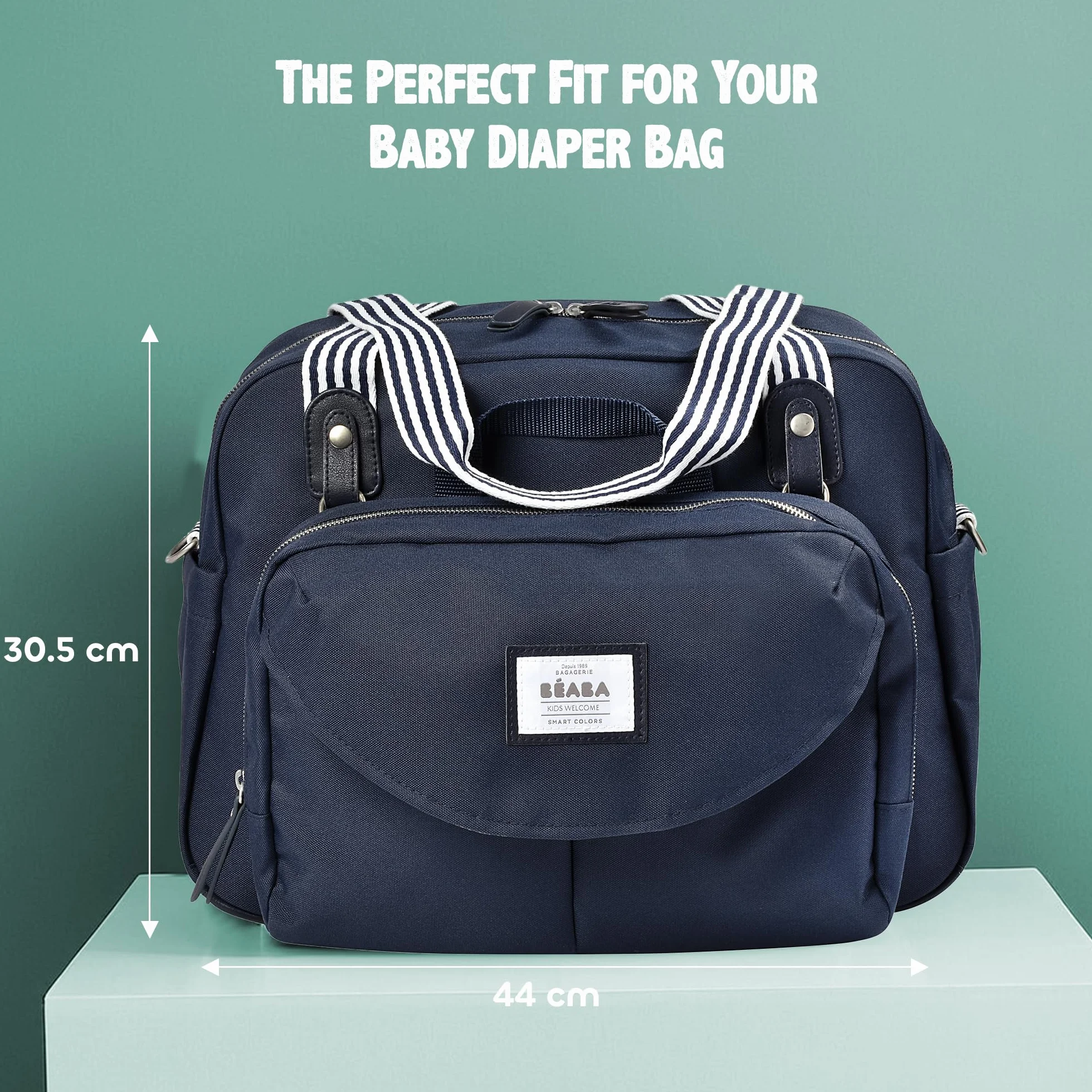 BÉABA Borsa Fasciatoio Genève II Borsone Pannolini Materassini Cambio Neonato Modulabile Taschino Isotermico Pasti Sistema Aggancio Passeggino Blu