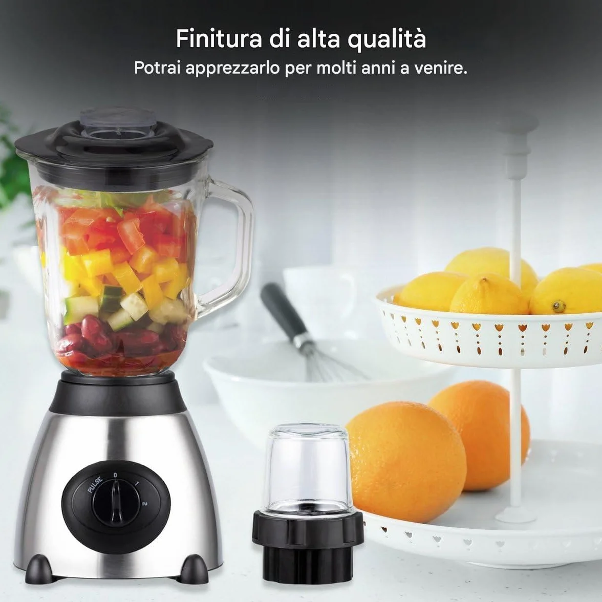 Royal Swiss Frullatore Mixer Acciaio Inox 1000W Caraffa 1.5L Vetro Temperato Nero