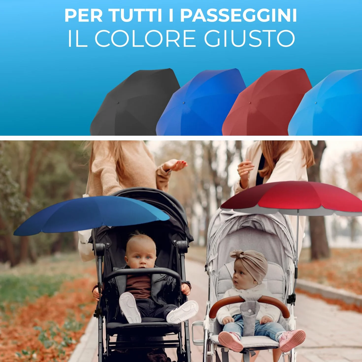 STYNGARD Ombrellino Passeggino UV 50+ 70 cm con Supporto Universale Modello ROMA