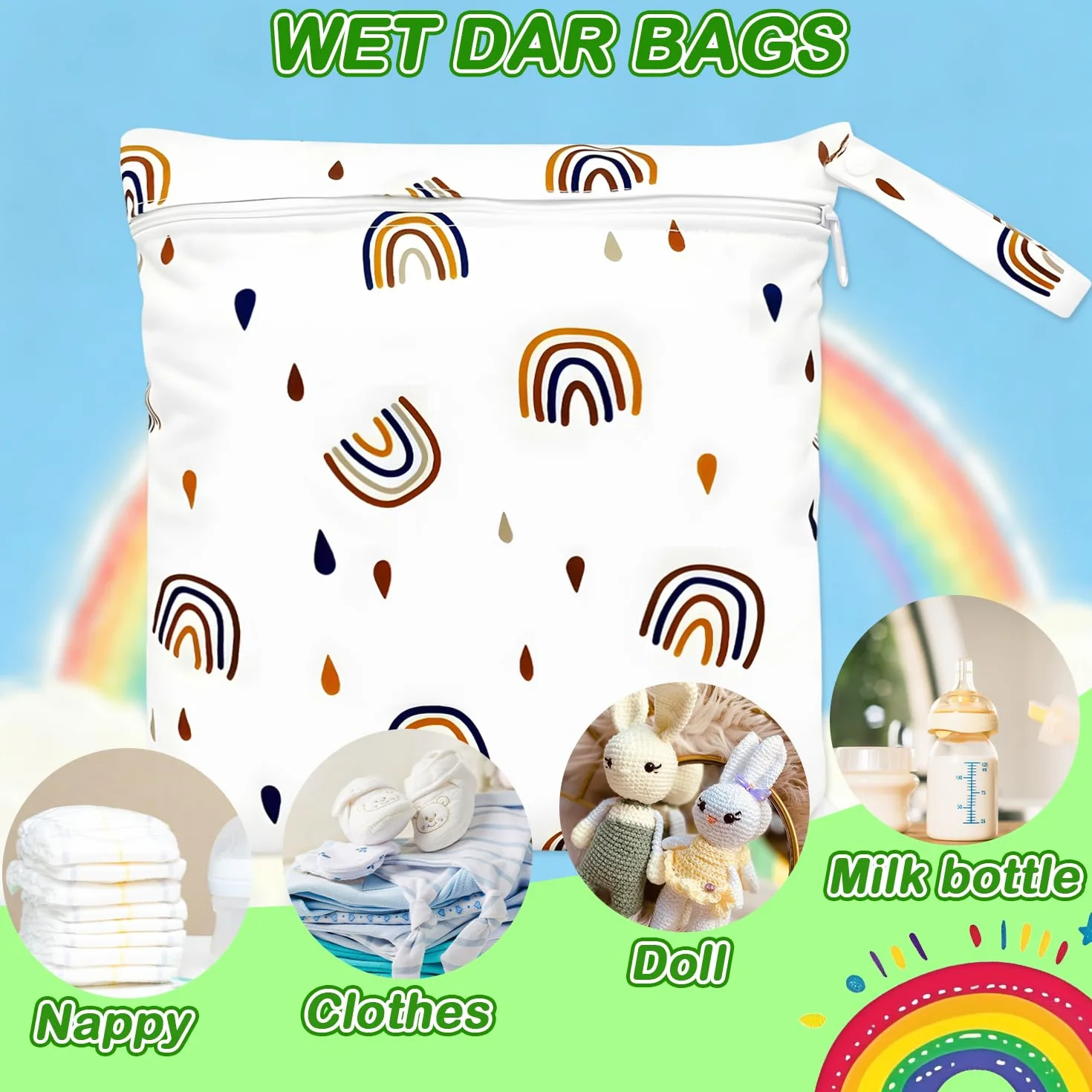 Borse Impermeabili per il Nuoto, Borsa Costume da Bagno Riutilizzabile Lavabile con Cerniera Arcobaleno