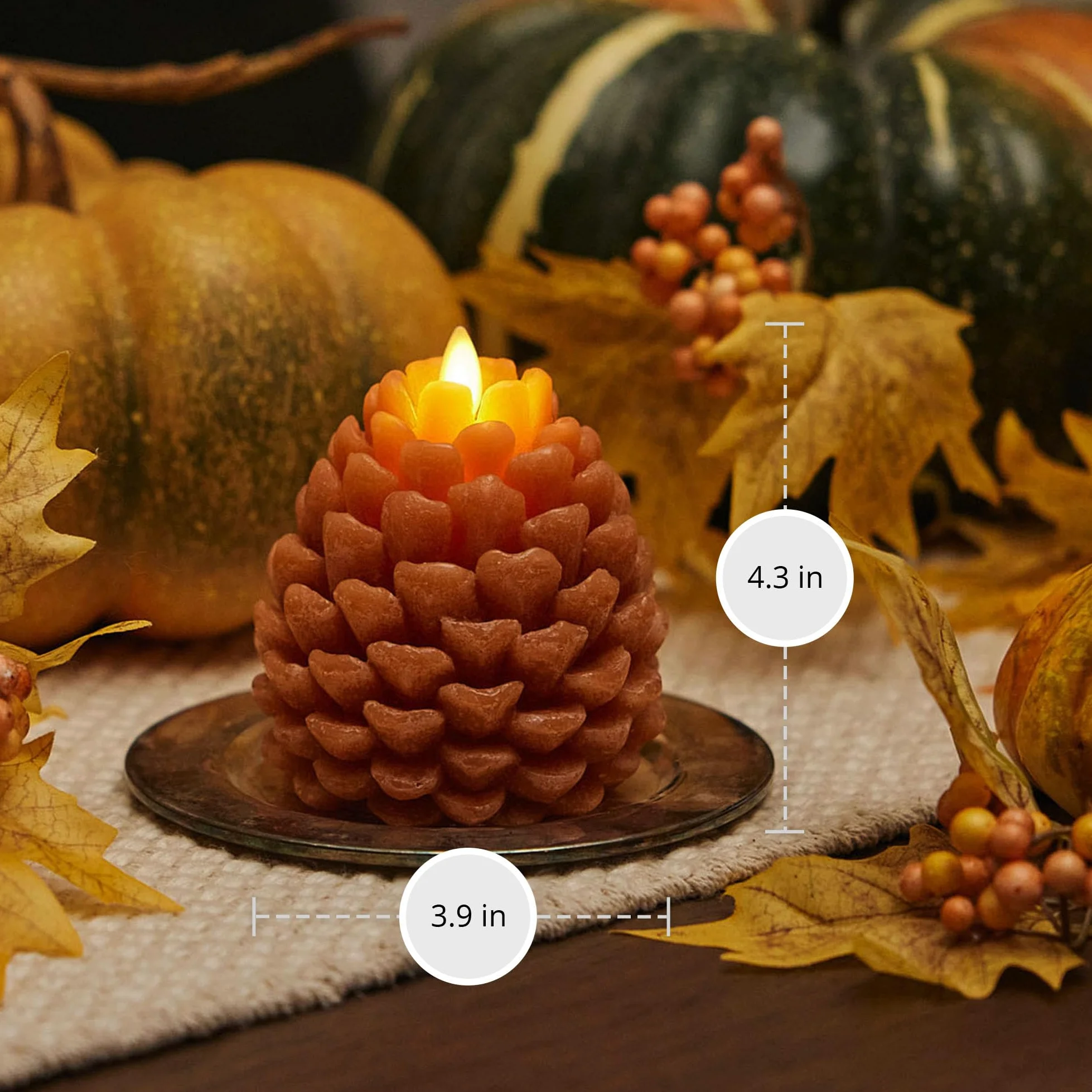 Luminara Pinecone - Candela senza fiamma Adobe con finitura gessosa a forma di pigna, candele a LED in vera cera, non profumate, funzionamento a batteria con timer, decorazione per le vacanze (9,9 x