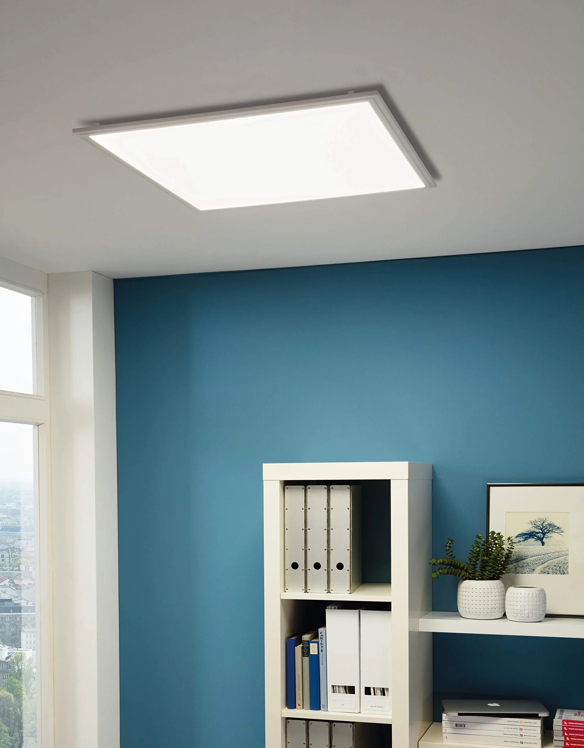 Eglo Salobena 1 - Telaio per luci a griglia e pannello LED, 627 x 628 x 5 cm, in acciaio bianco