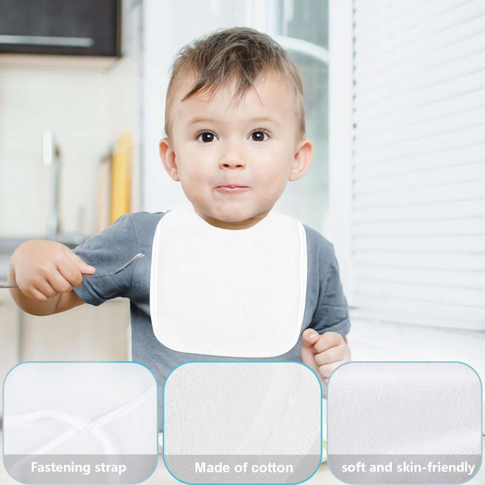 Bavaglini Bianchi per Pittura Set di 12 Impermeabili Cotone Neonati Maschi Femmine Sgocciolamento Alimentazione Dentizione Regali Baby Shower