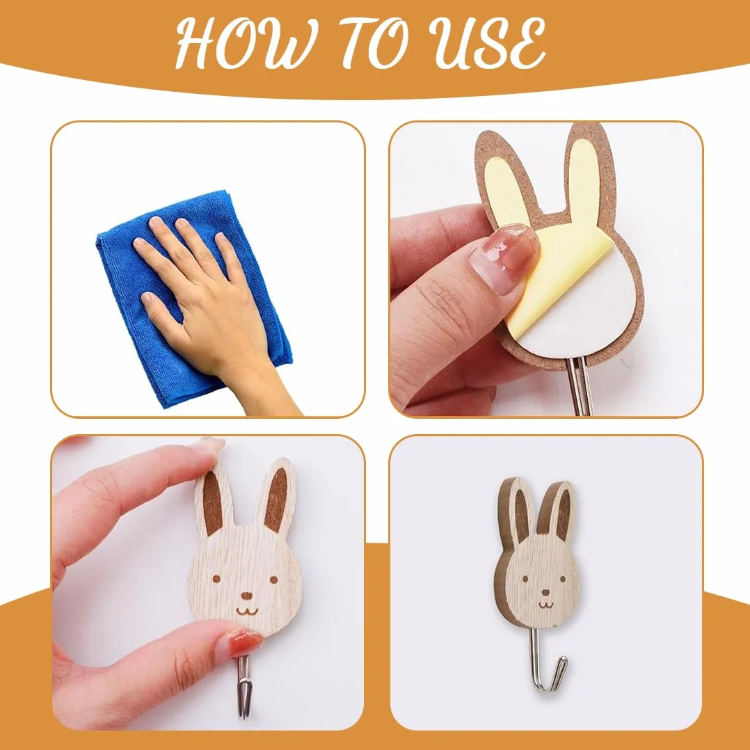 Appendiabiti per bambini in legno set 8 ganci autoadesivi animali elefante balena gatto leone coniglio giraffa