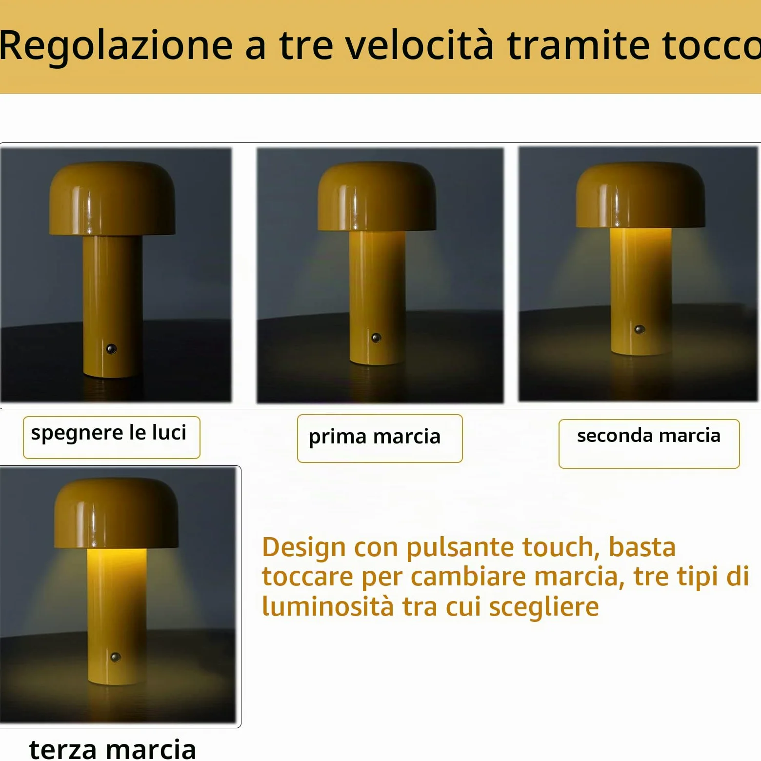 Lampada Da Tavolo A LED Senza Fili, Lampada A Fungo Tattile, USB Camera Da Letto, Luce Notturna 3 Livelli Di Luminosità, Nero