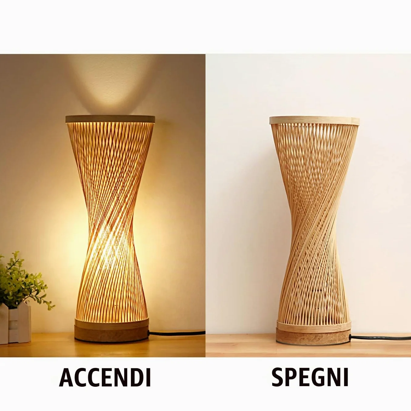 Lampada da Tavolo in Bambù Fatta a Mano, Lampada da Tavolo con Paralume in Bambù, Illuminazione da Tavolo Semplice, Zen, Luce Notturna per Camera da Letto, Soggiorno