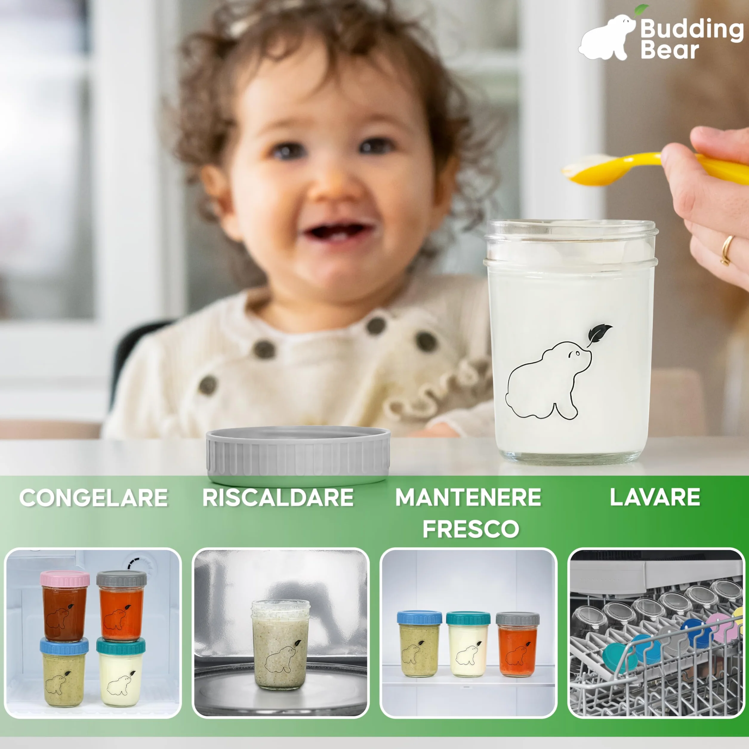 Contenitori in Vetro per Bambini 240 ml 6 Pezzi - Sicuri per Microonde Freezer - Senza BPA - Vasetti Pappa Riutilizzabili