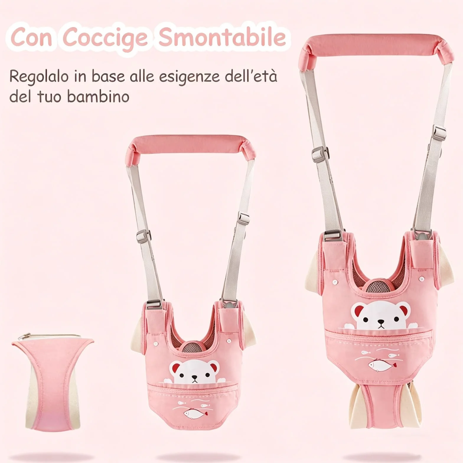 Imbracatura Sicurezza Traspirante Regolabile per Bambino 6-36 Mesi, Primi Passi con Bavaglino