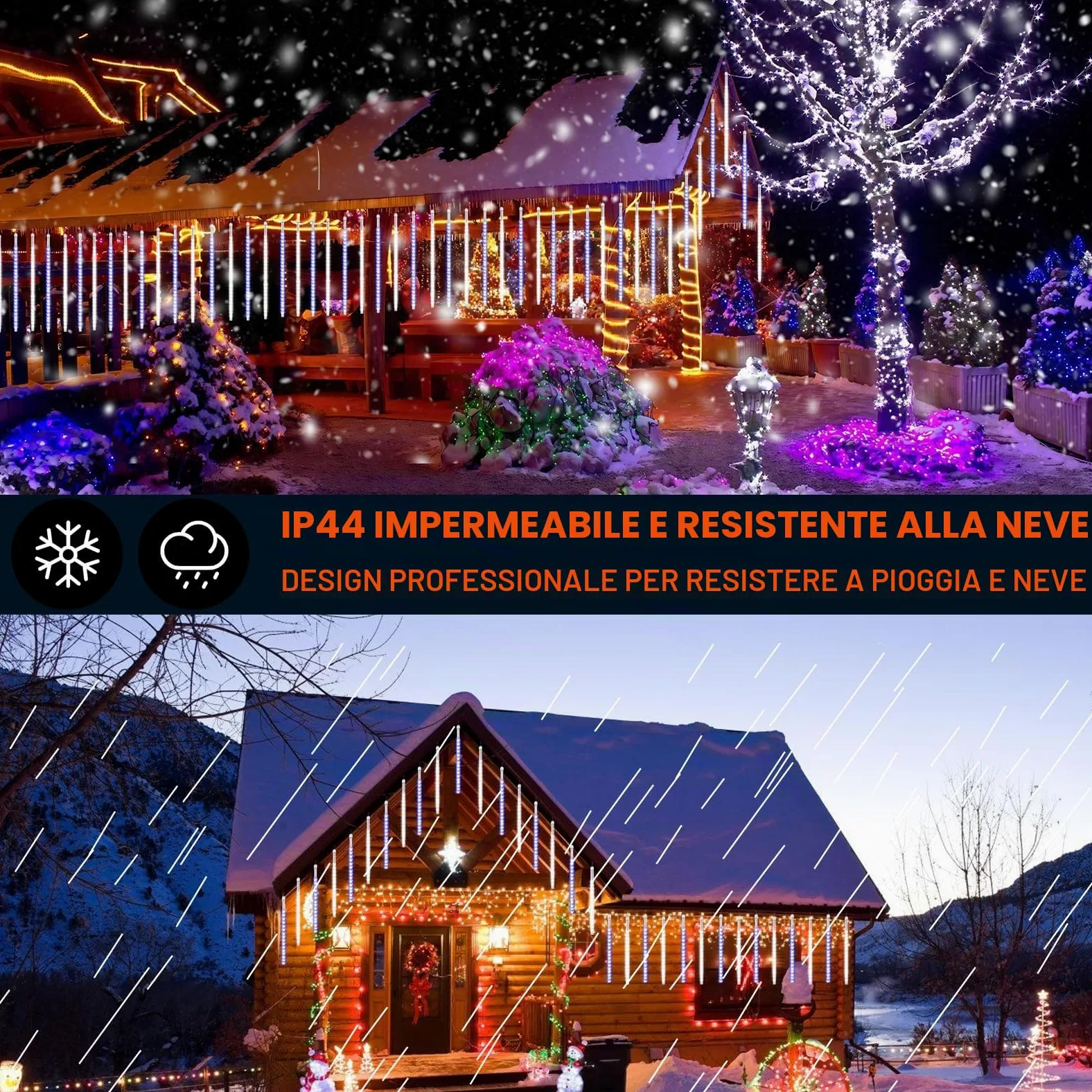 Luci di Natale all'aperto, Pioggia di Meteoriti Luminosi 16 Tubi Spiralati (50cm 864 LEDs) Lunghezza di 5,25m, Luci ghiacciolo impermeabili per Decorazioni natalizie all'aperto, Bianco