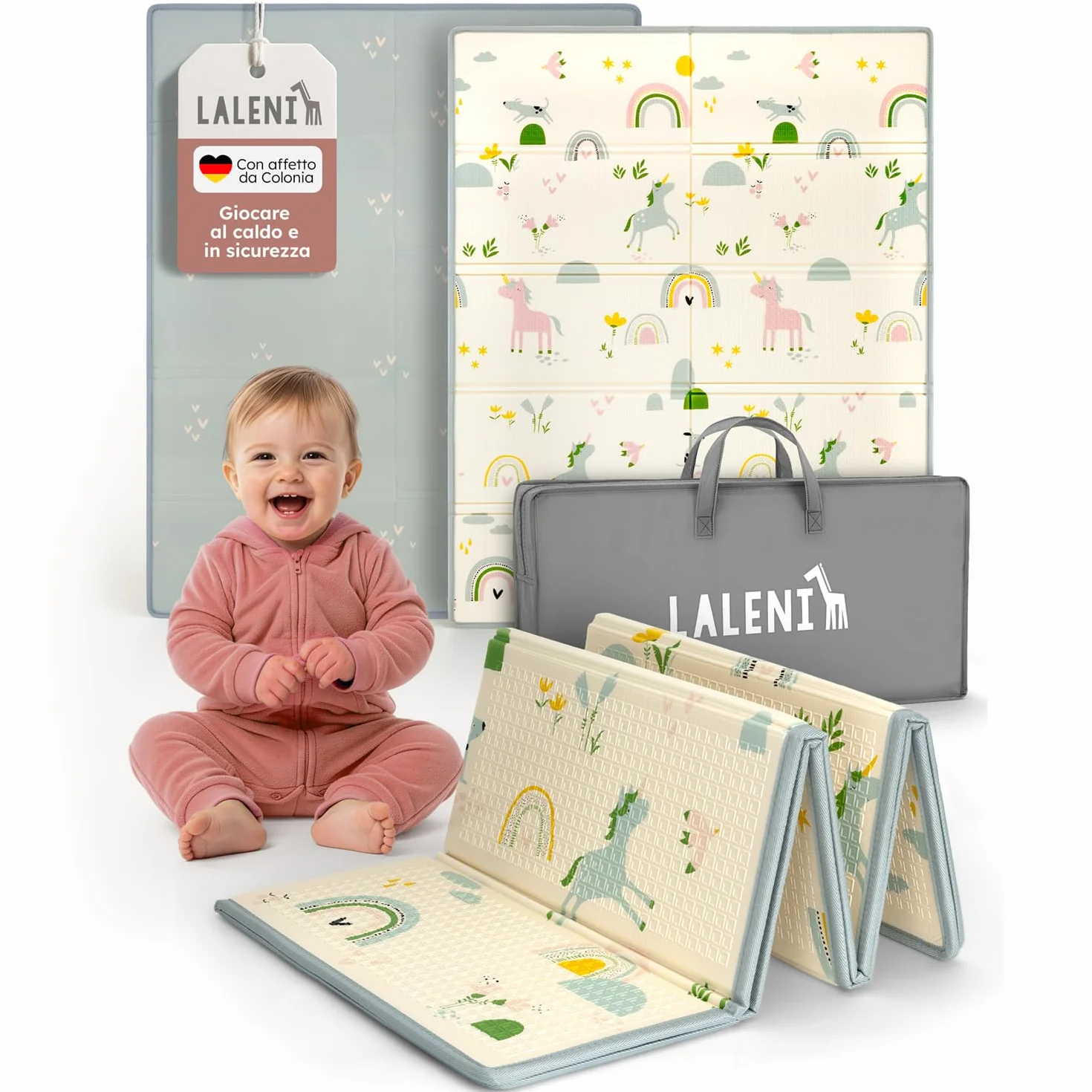 Tappeto Gioco Bambini Pieghevole Impermeabile 120x150x1cm - Arcobaleno