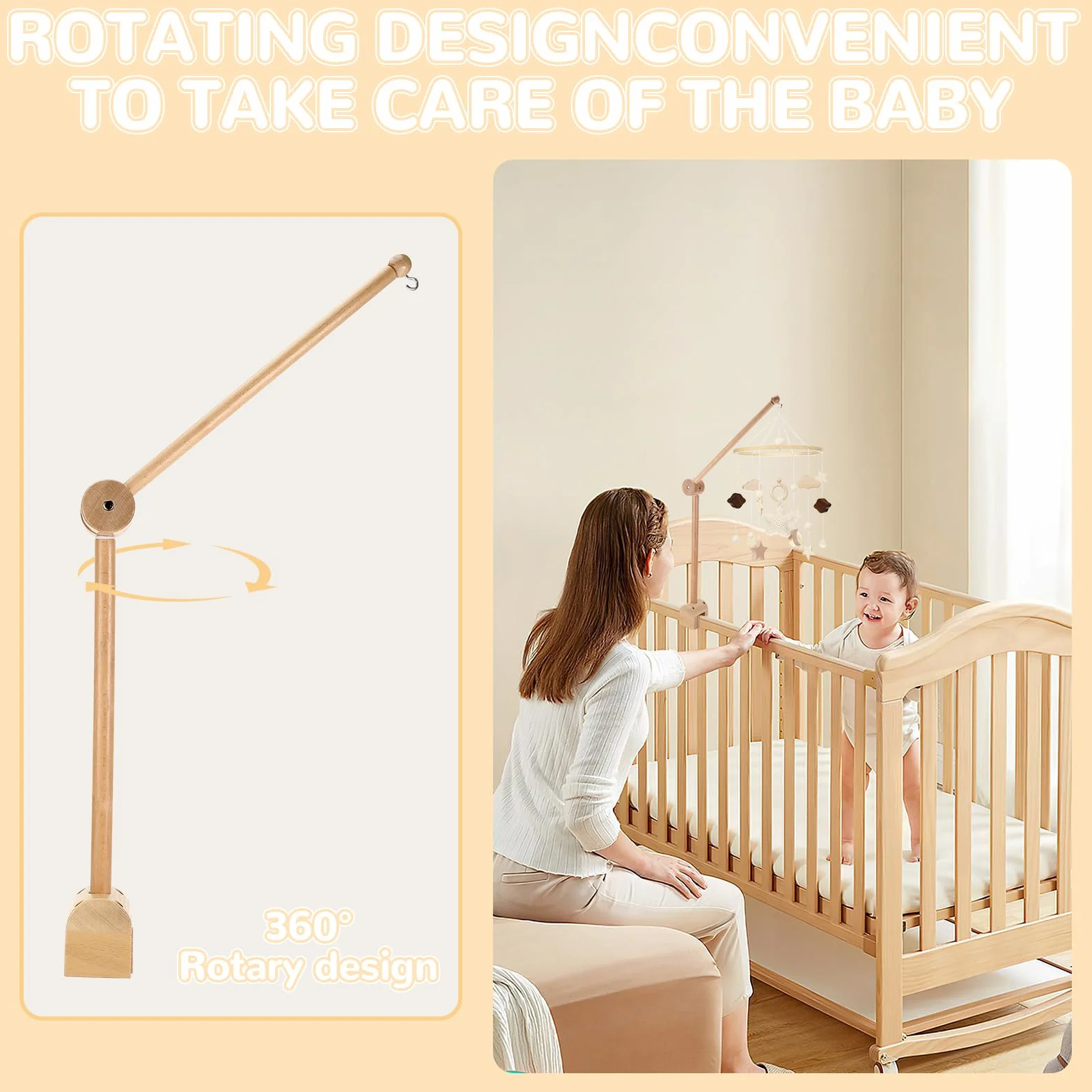 Collazoey Supporto Giostrina Lettino in Legno, regolabile in altezza, per cameretta bambini, lettini e fasciatoi