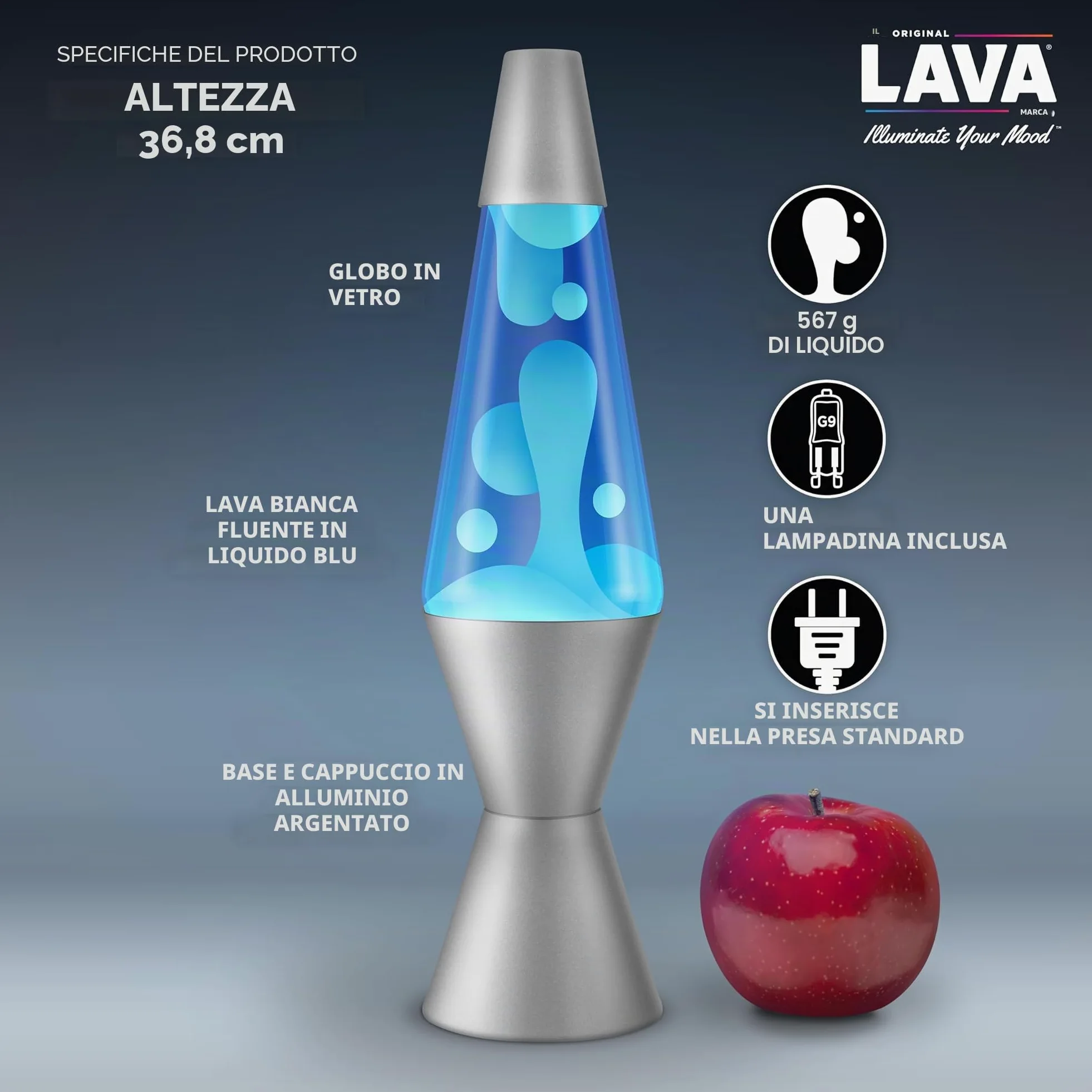 Lava Lite Lampada Lava Classica, 36,8 cm, Bianco/Blu, Alluminio