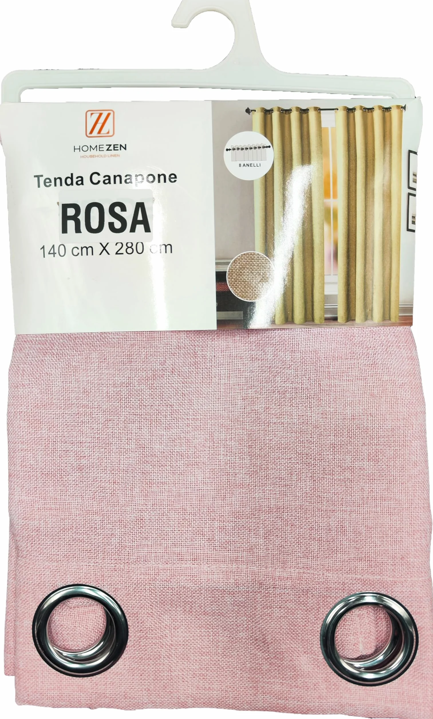 TENDA SINGOLA LINO 140X280 PANNELLO ANELLI SEMICOPRENTE ROSA
