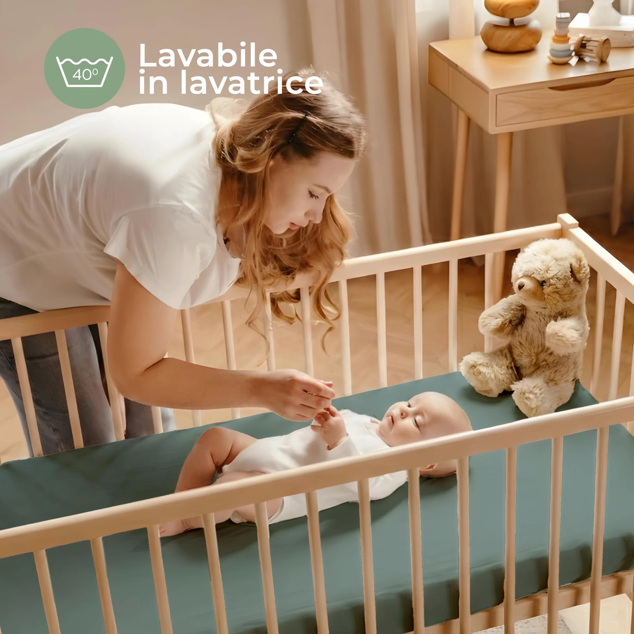 Dreamzie Set 2 Lenzuola Lettino Neonato 60x120 Cotone Oeko-Tex - Verde Salvia/Bianco