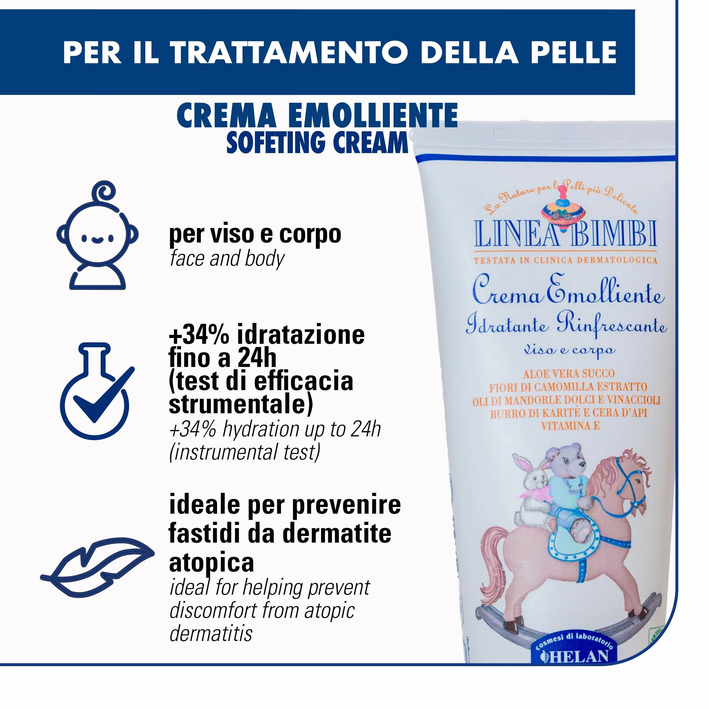 Helan Linea Bimbi Bio Crema Emolliente Idratante Viso e Corpo 100ml Made in Italy