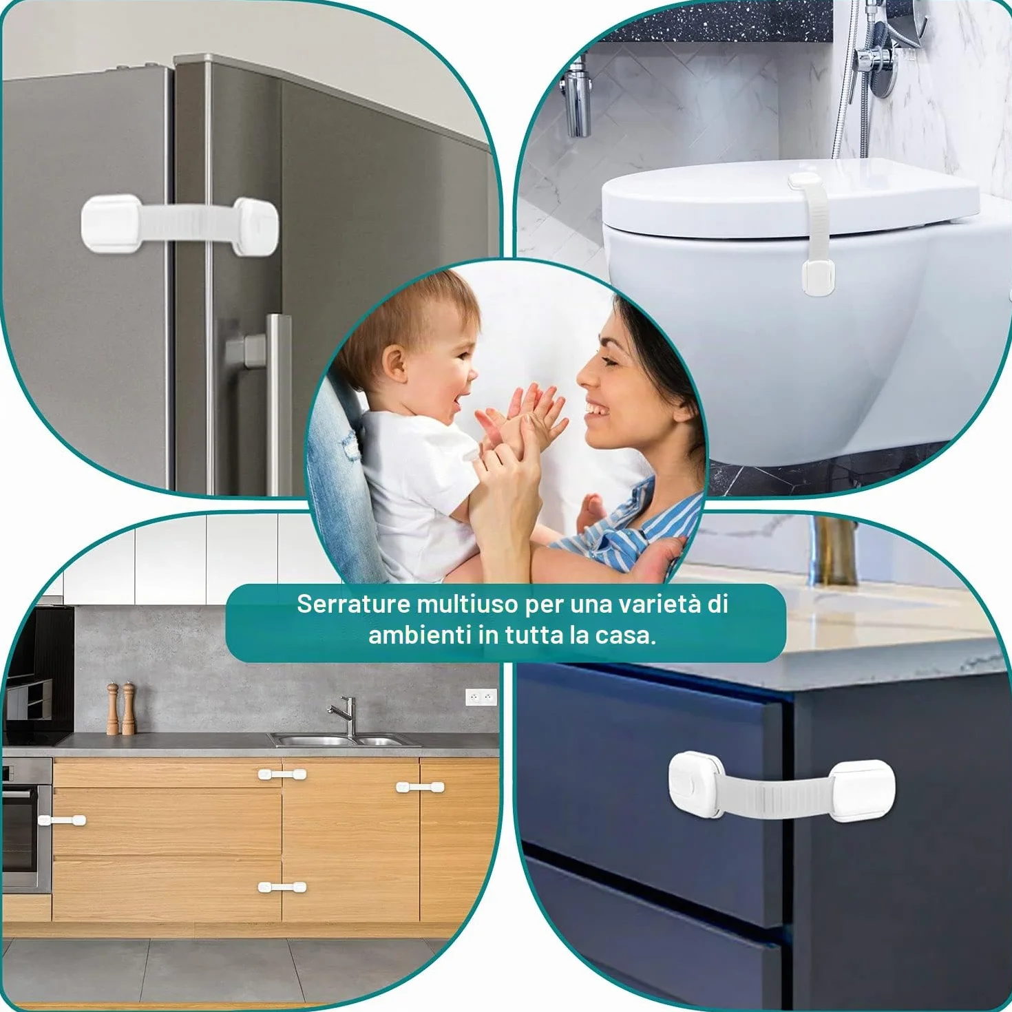 Kimsky Blocca Cassetti Bambini per Armadietto, Cassetto, Frigorifero, Sicurezza Senza Perforazione, Bianco