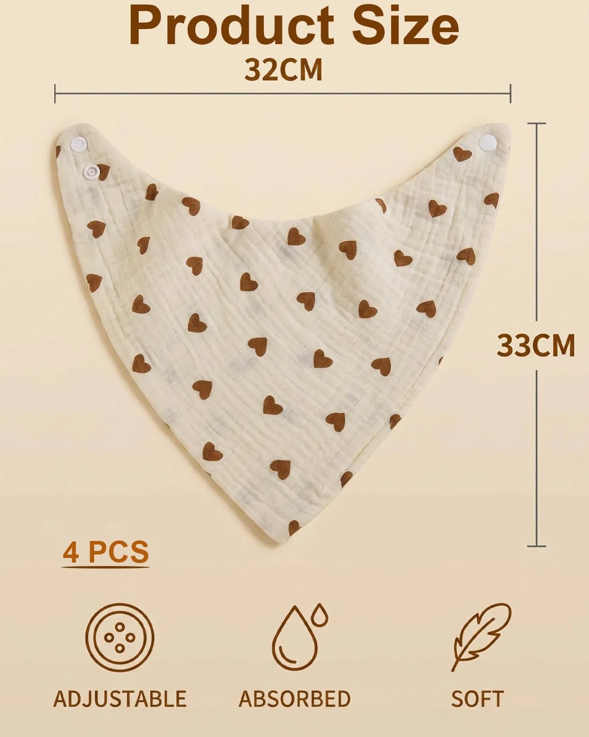 Bavaglini Neonato 100% Cotone Mussola Set Assorbenti Traspiranti Regolabili Orsetto Cuore Arcobaleno Koala