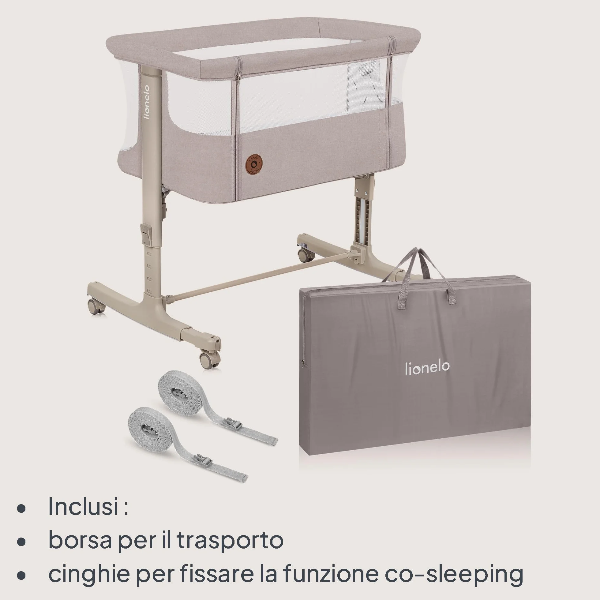 lionelo Aurora 3in1 Culla Co-sleeping Lettino da viaggio neonato 9kg Regolabile altezza inclinazione