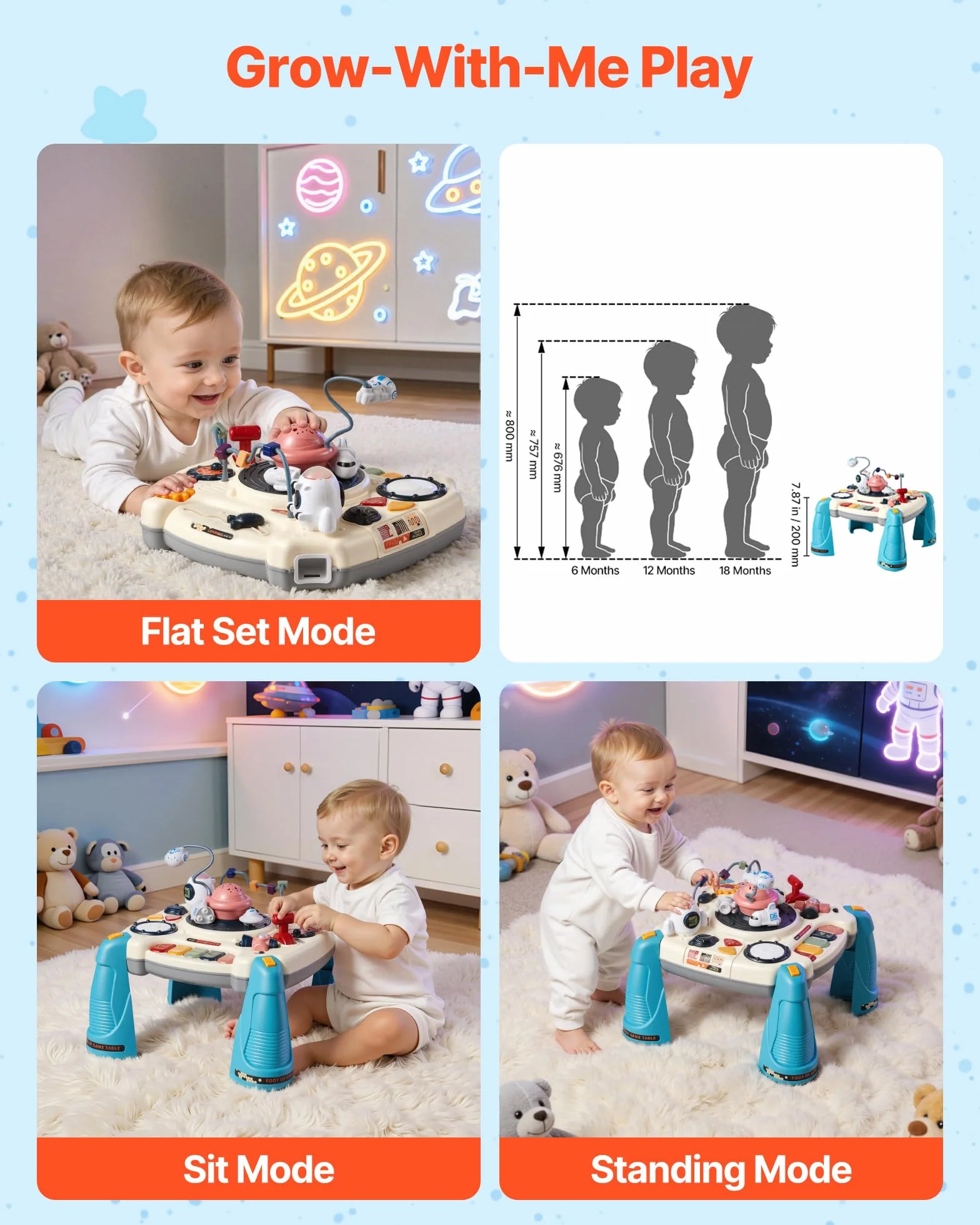 VEVOR Tavolo Attività Giocattoli Bambini 12 Giochi Pianoforte Percussioni Scrivania Astronave 60 Sorgenti Sonore