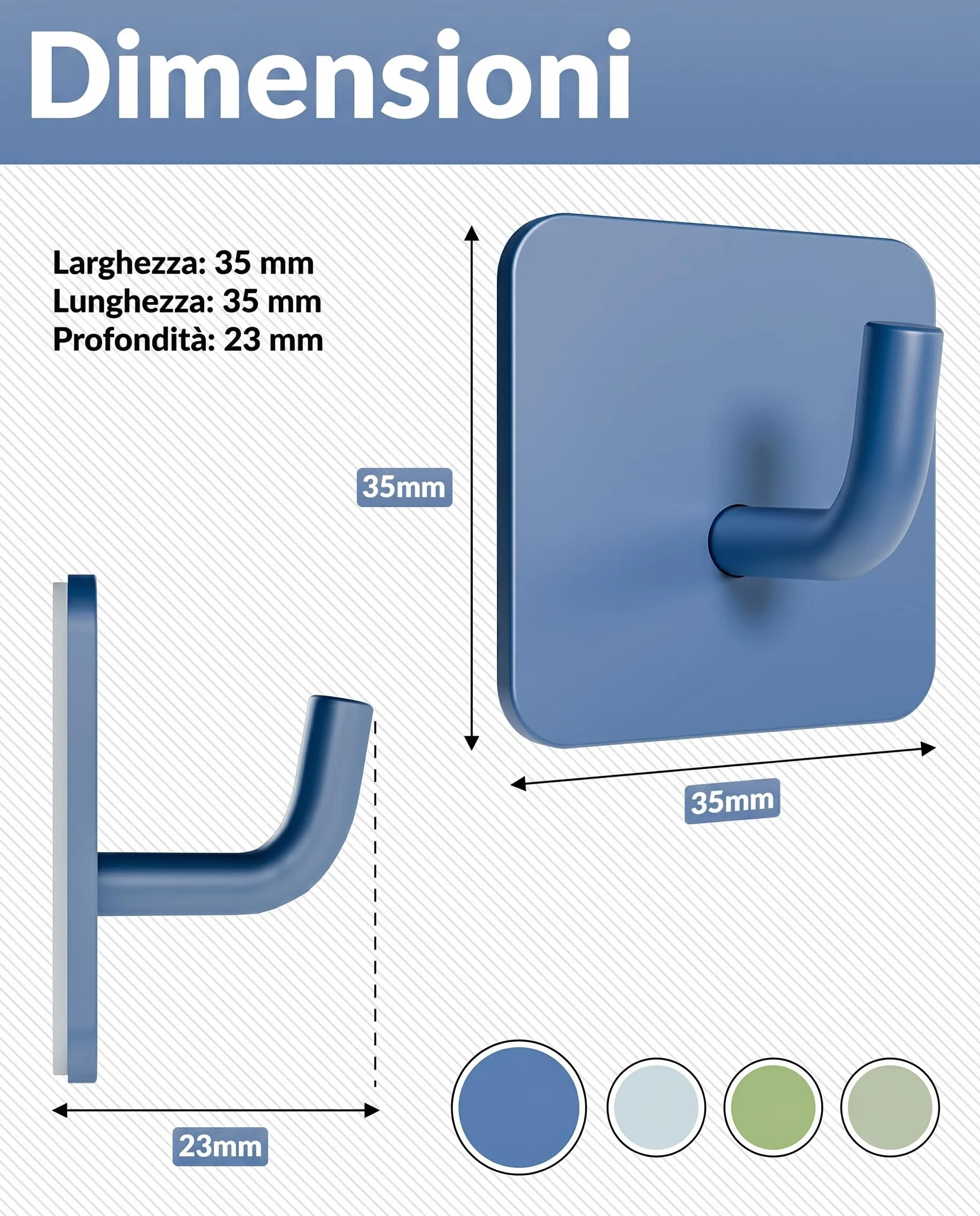 DEKAZIA Set di 4 ganci appendiabiti per bambini blu e verde adesivi da parete