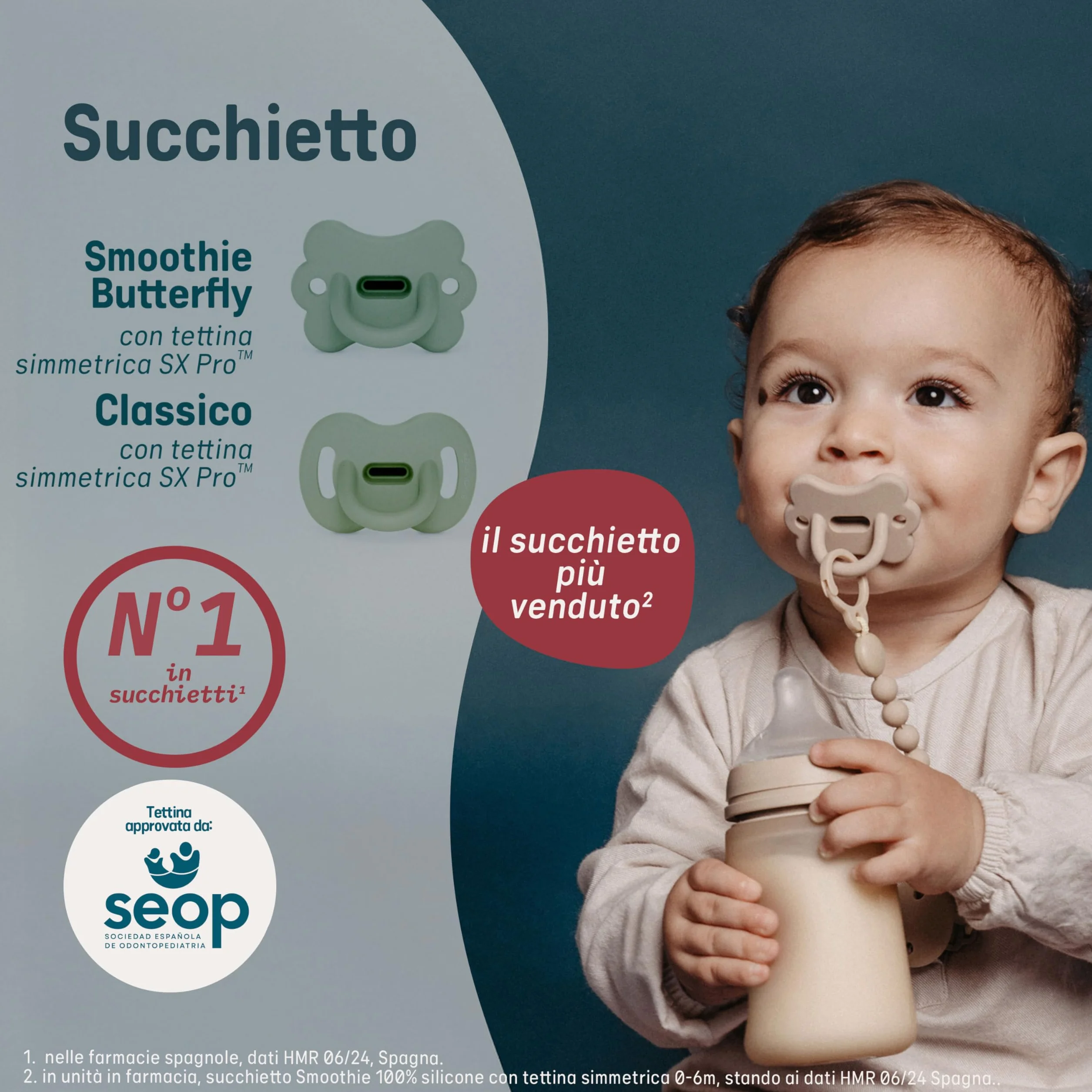 Suavinex Ciuccio Tutto in Silicone per Bambini 6/18 Mesi Tettarella Fisiologica Sx Pro Blu Oceno