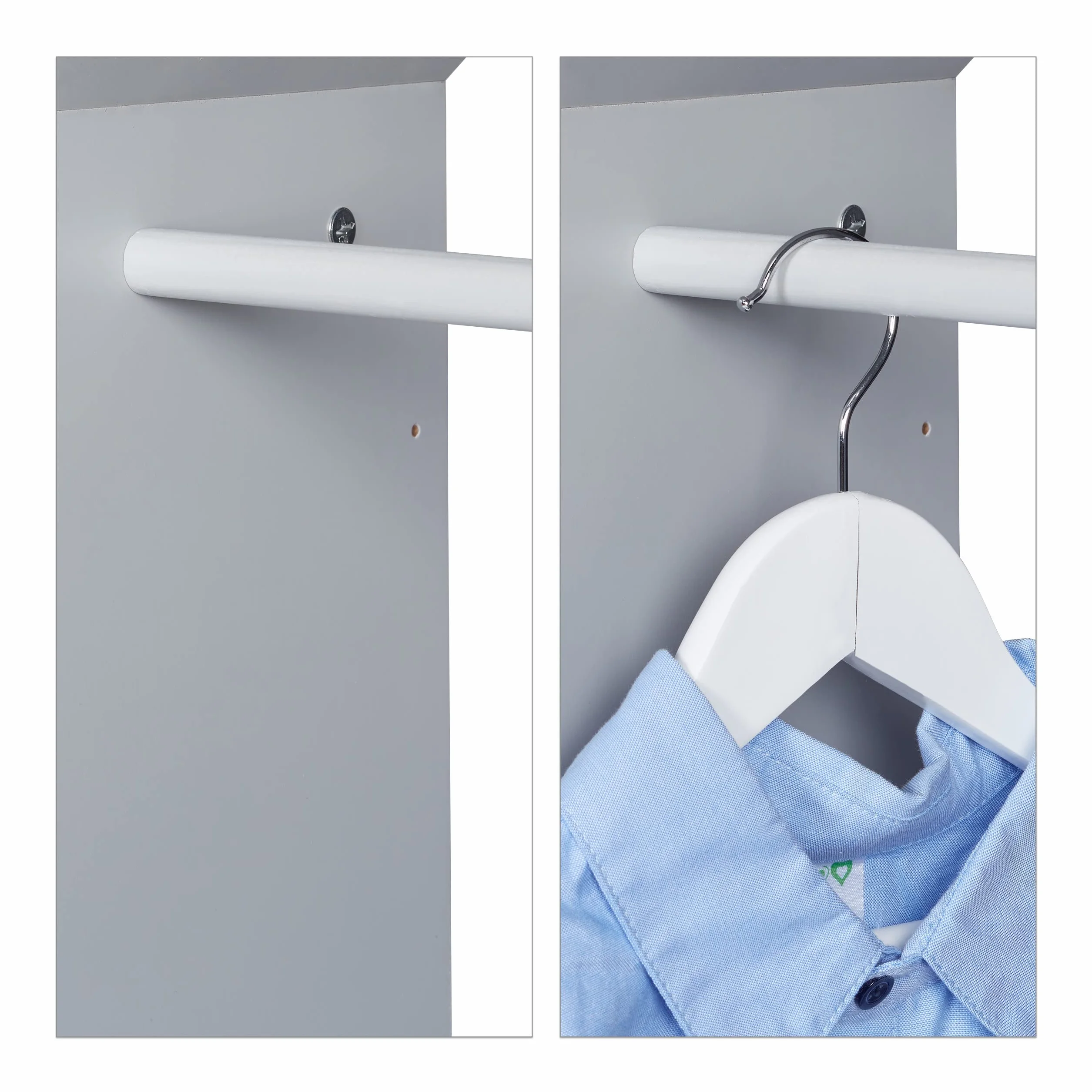 Relaxdays Appendiabiti per Bambini con Asta Attaccappanni e Ripiano 117x48x30 cm Grigio Bianco
