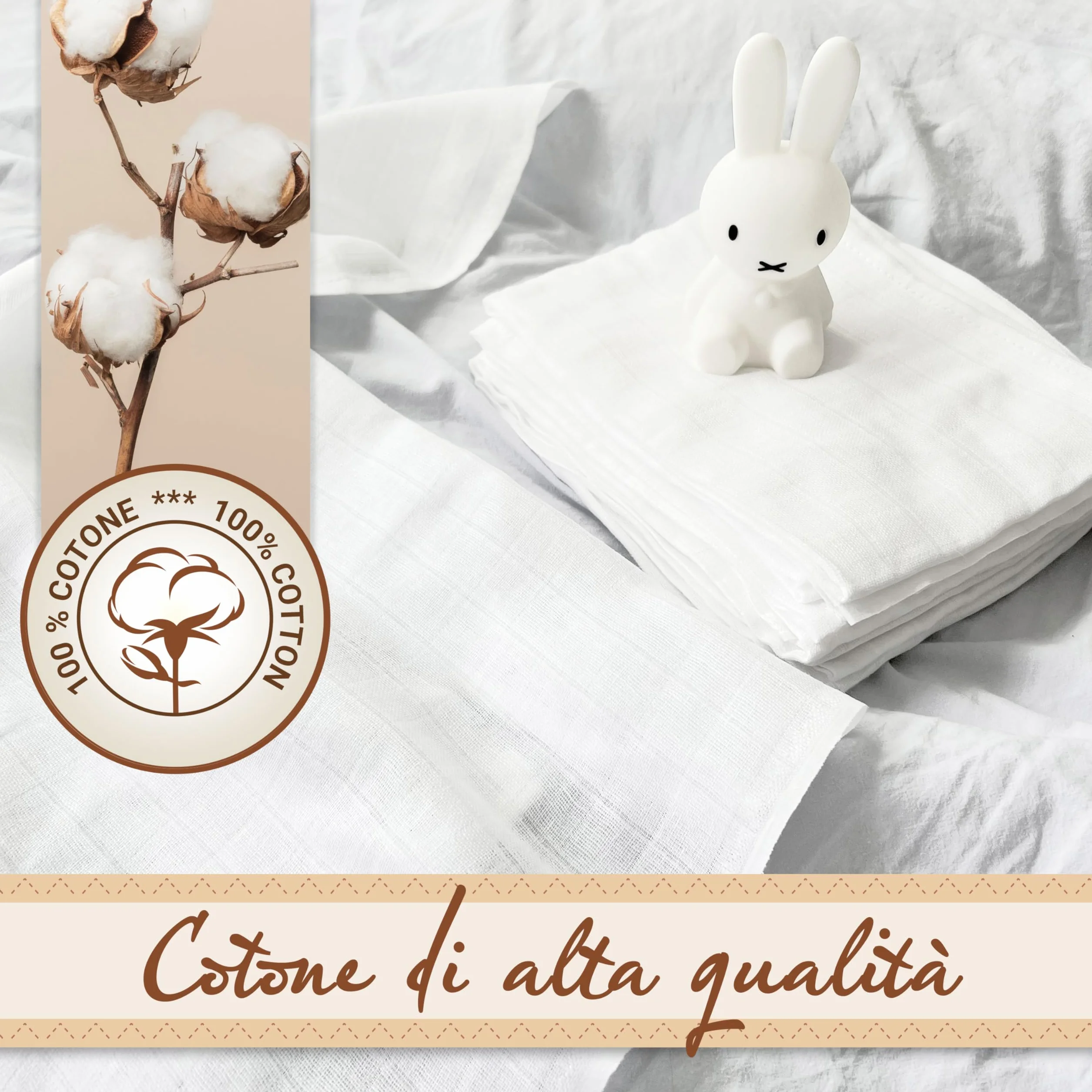 ZOLLNER 10 mussole 80x80 cm cotone bianco lavabili 95°C