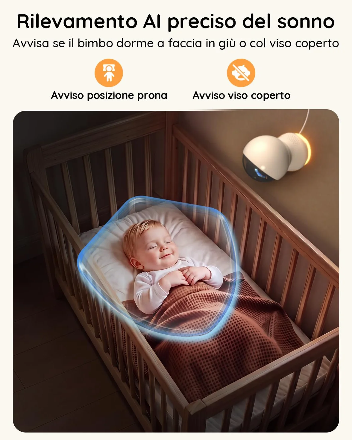 Boifun Baby Monitor 5.5" Video Audio 4MP 360° Zoom 4X WiFi AI Intelligente Audio Bidirezionale Luce Notturna 4000mAh