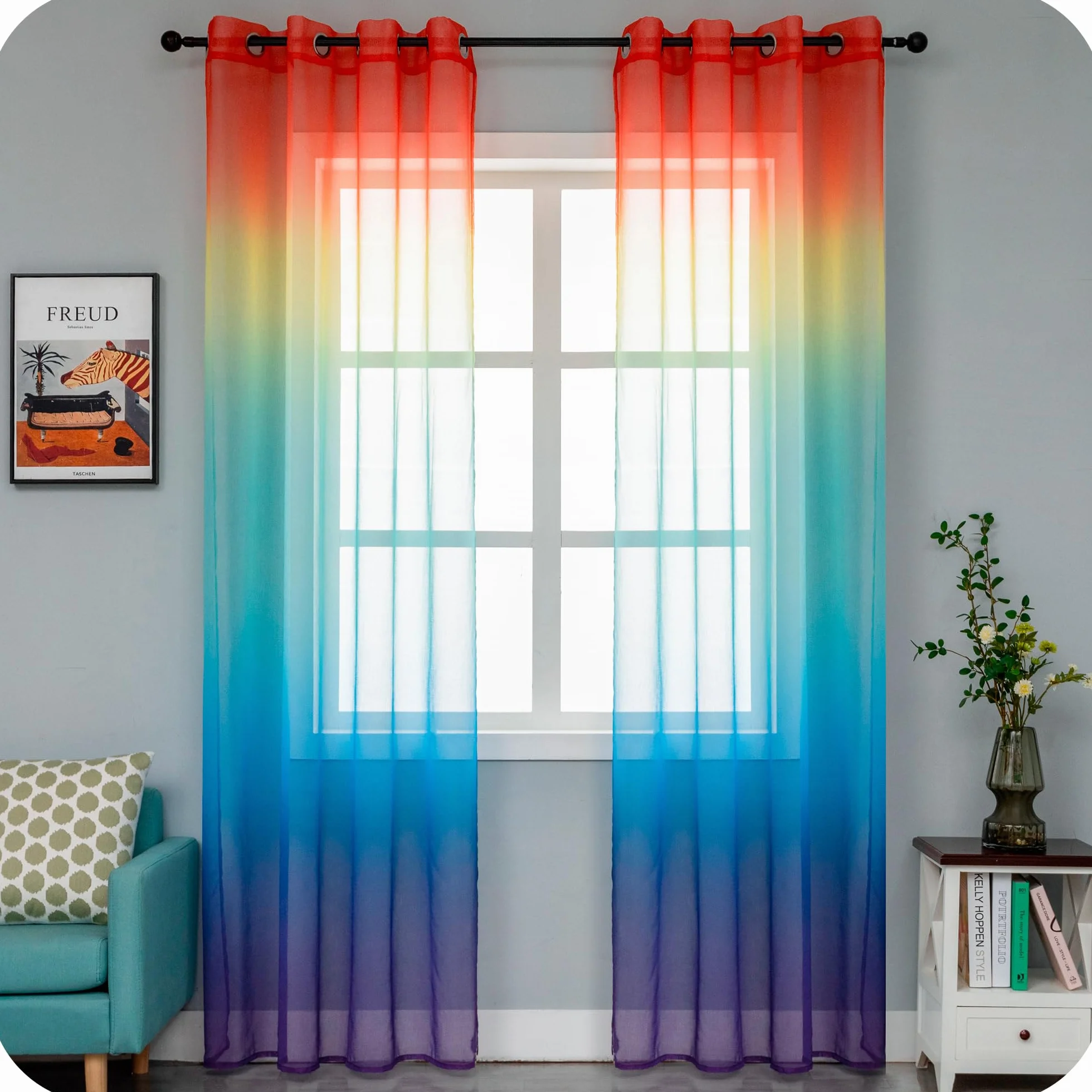 GIRASOLE HOME Tende Voile Semi Trasparenti Arcobaleno 2 Pannelli 140x275cm