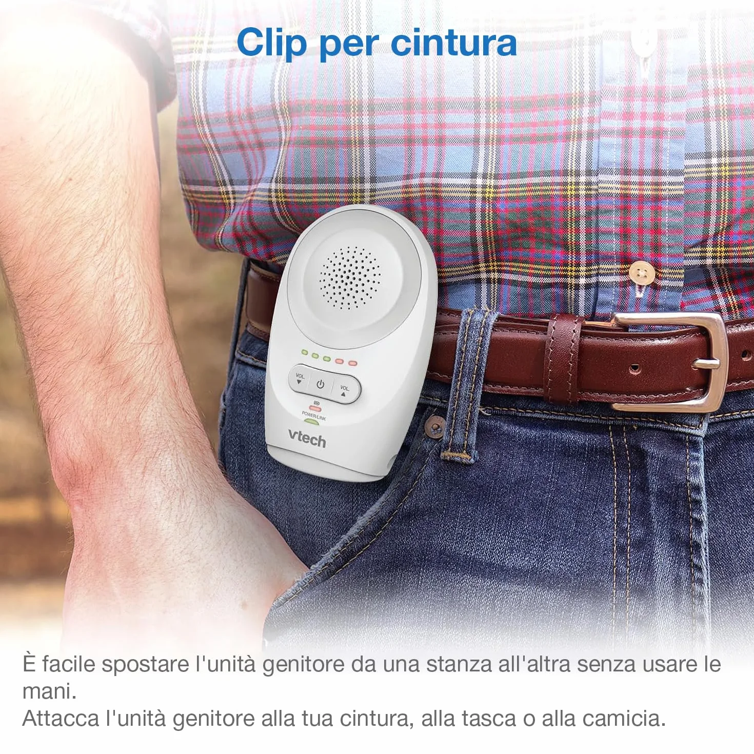 VTech DM1111 Digital Audio Baby Monitor DECT Monitor per Bambini con Rilevamento Livello Rumore e Clip Cintura